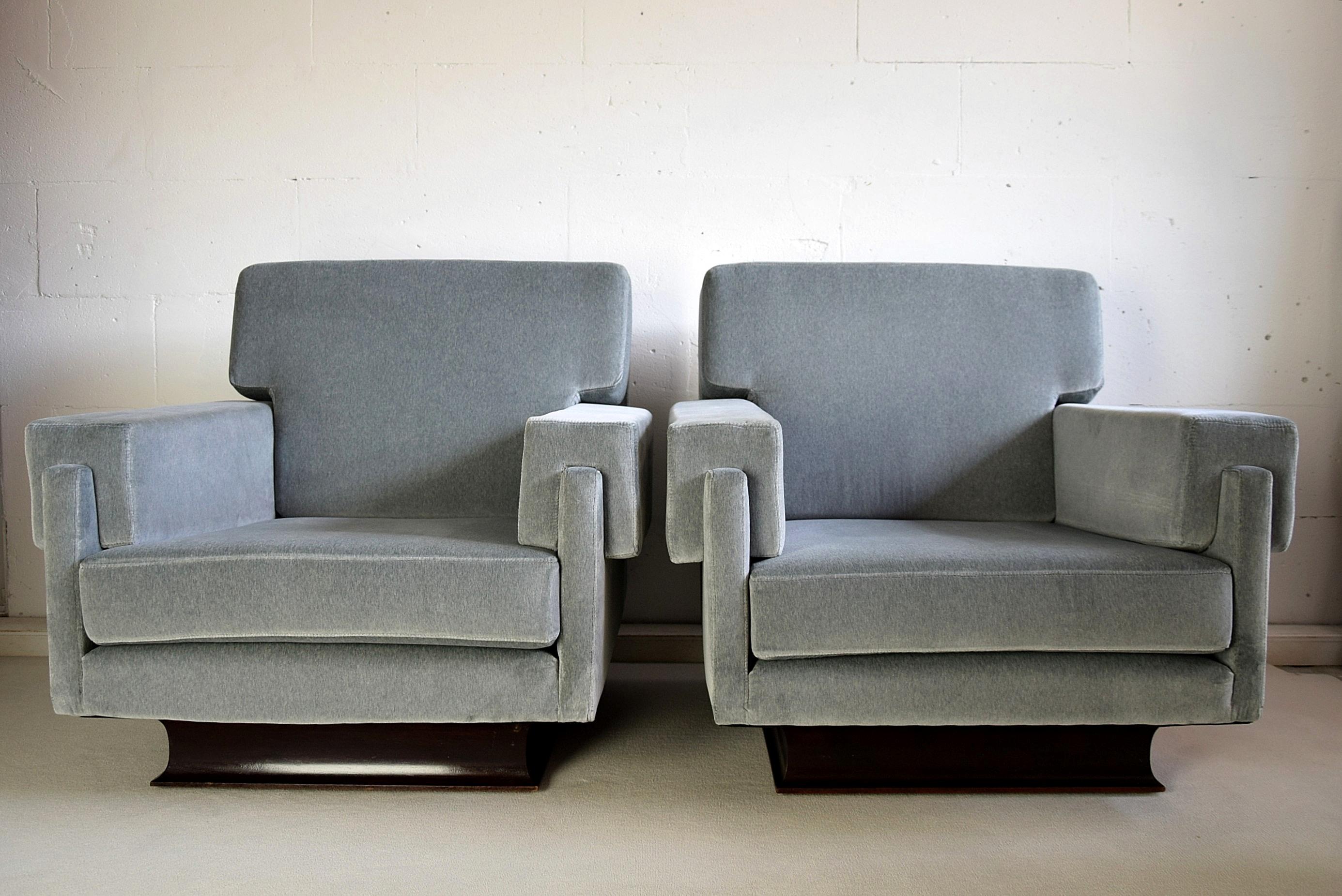 Italian Grey Blue Mid-Century Modern Lounge Chairs In Good Condition In Weesp, NL