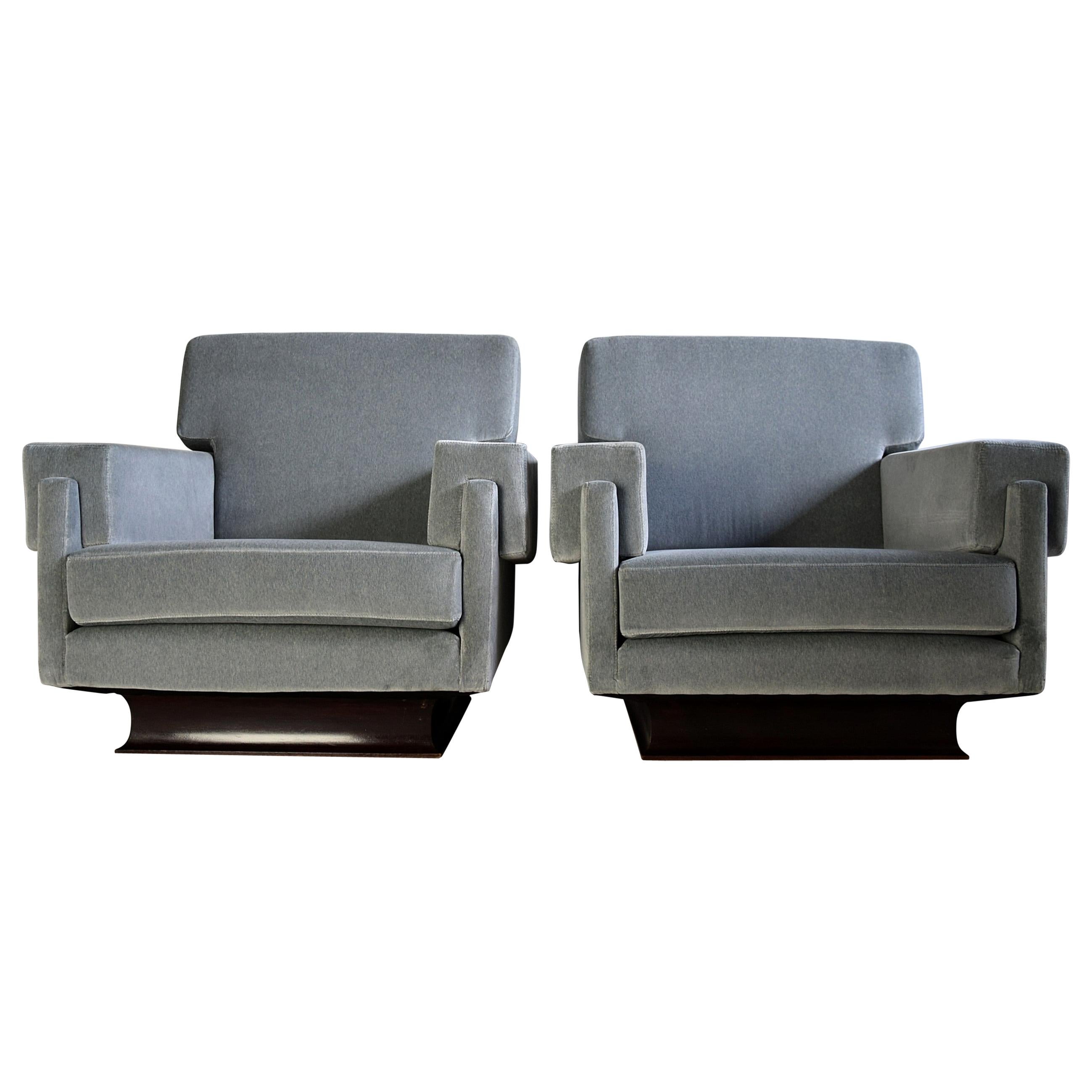 Italian Grey Blue Mid-Century Modern Lounge Chairs