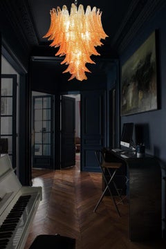 Gorgeous Italian Murano Felci Glass Chandelier, 75 Amber Glasses