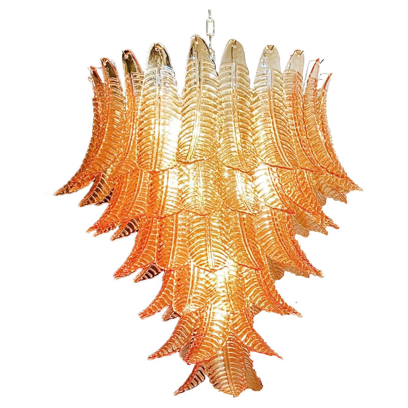 Gorgeous Italian Murano Felci Glass Chandelier, 75 Amber Glasses For Sale