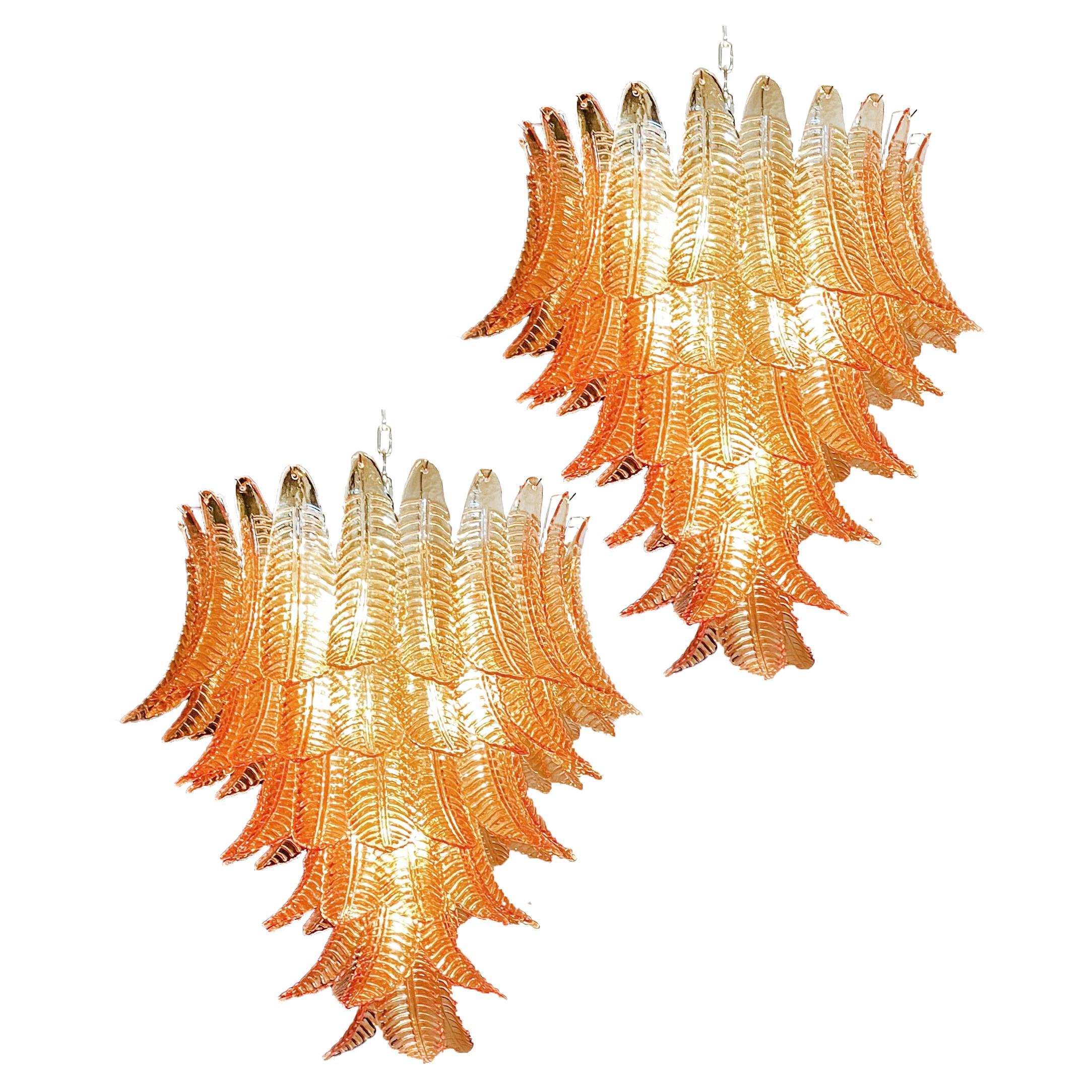 Gorgeous Italian Murano Felci Glass Chandeliers, 75 Amber Glasses