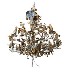 Gorgeous Italian Painted Metal & Murano Glass 8 Arm Chandelier