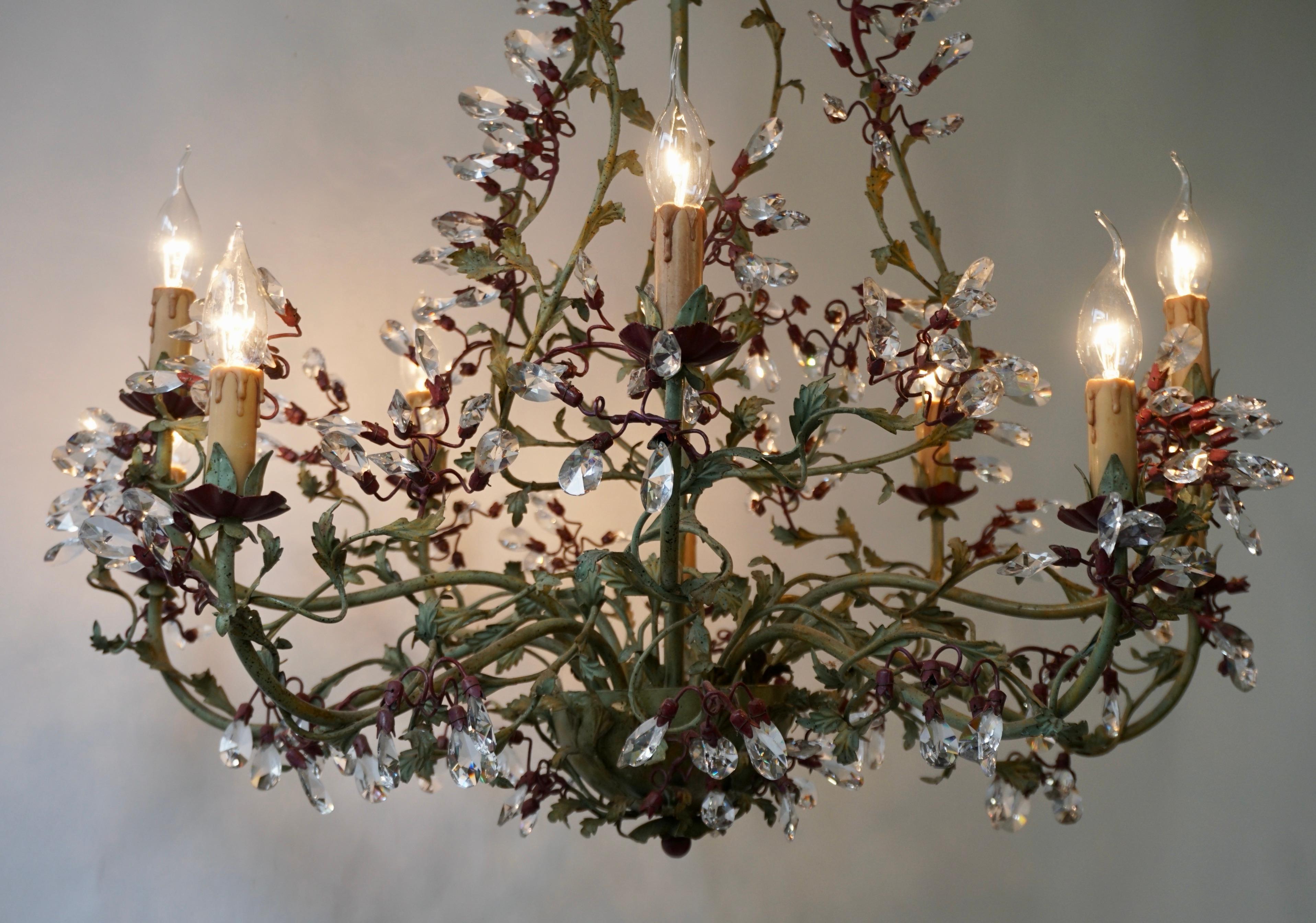 Gorgeous Italian Painted Metal & Murano Glass Crystal 10 Arm Chandelier For Sale 6