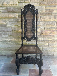 Gorgeous Jacobean Revival Caned Victorian Carved Oak Dining Desk Chair