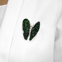 Gorgeous Jade and 0.23ct Diamond Butterfly Brooch in 18k White Gold