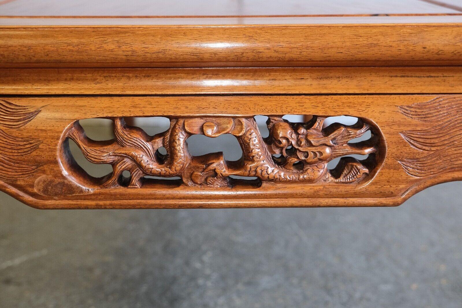 20th Century GORGEOUS JAPANESE CHiNESE HAND CARVED COFFEE TABLE WITH DRAGONS CLAW BALL FEET For Sale
