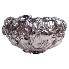 Wunderschöne japanische Meiji Jugendstil Silber Iris Centerpiece Schale