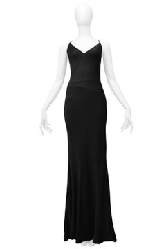 Gorgeous John Galliano Black Satin Evening Gown With Back Lace Inset