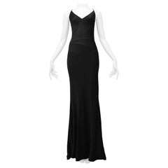 Gorgeous John Galliano Black Satin Evening Gown With Back Lace Inset