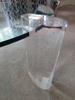 Gorgeous Karl Springer Style Lucite Column Round Coffee Table Mid-Century Modern
