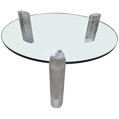 Preciosa Mesa de centro redonda con columna de lucita estilo Karl Springer Moderna de mediados de siglo