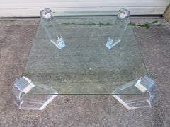 Gorgeous Karl Springer Style Lucite Pillar Coffee Table, Mid-Century Modern
