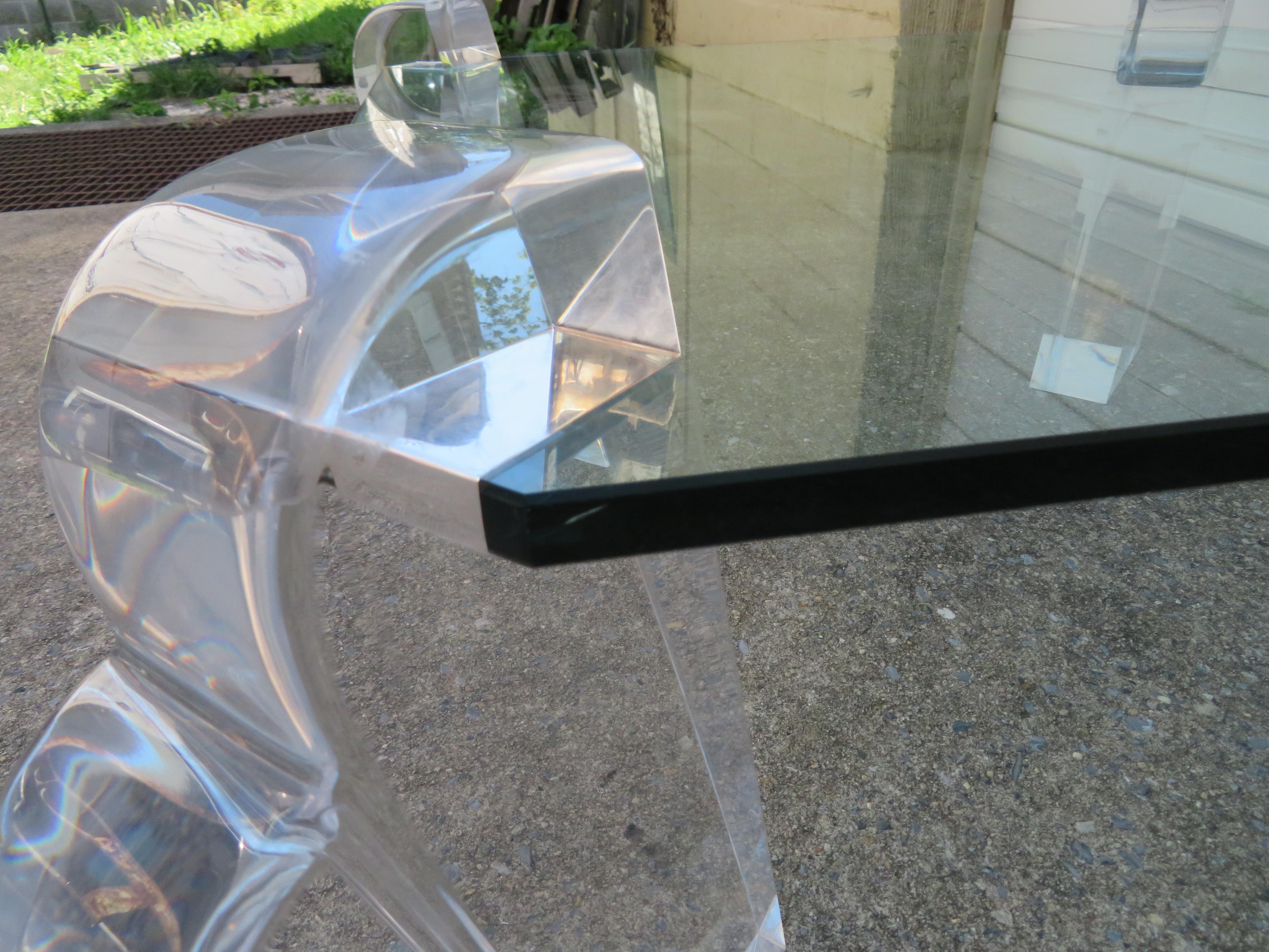 Magnifique table basse à pilier en lucite de style Karl Springer, mi-siècle moderne Bon état - En vente à Pemberton, NJ