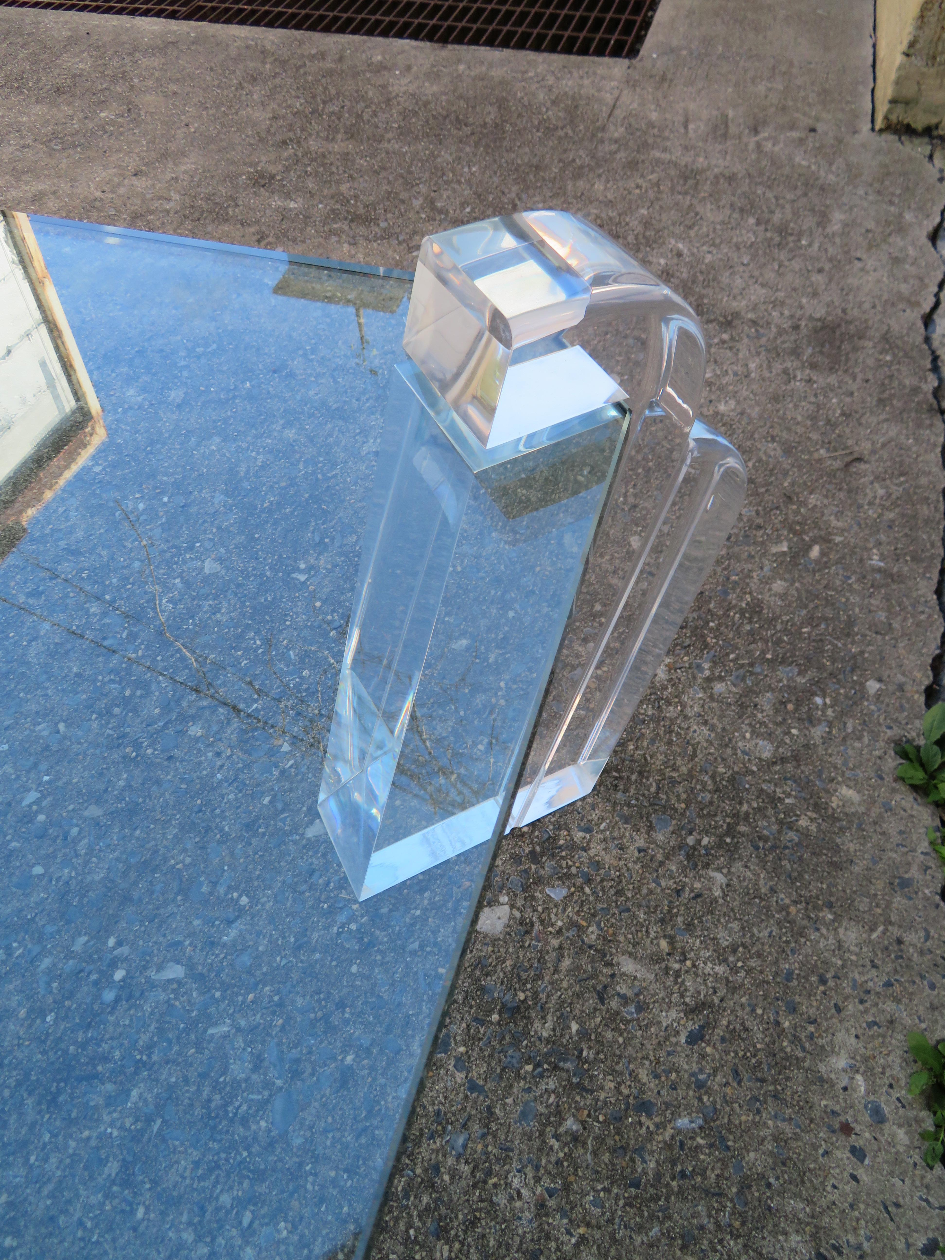 Late 19th Century Gorgeous Karl Springer Style Lucite Pillar Coffee Table, Mid-Century Modern For Sale