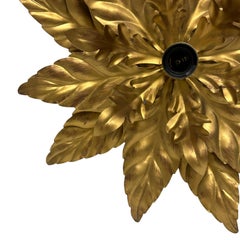Gorgeous Kogl Koegl Gilt Leaf Tole Flush Mount Light Hollywood Regency, 1960s