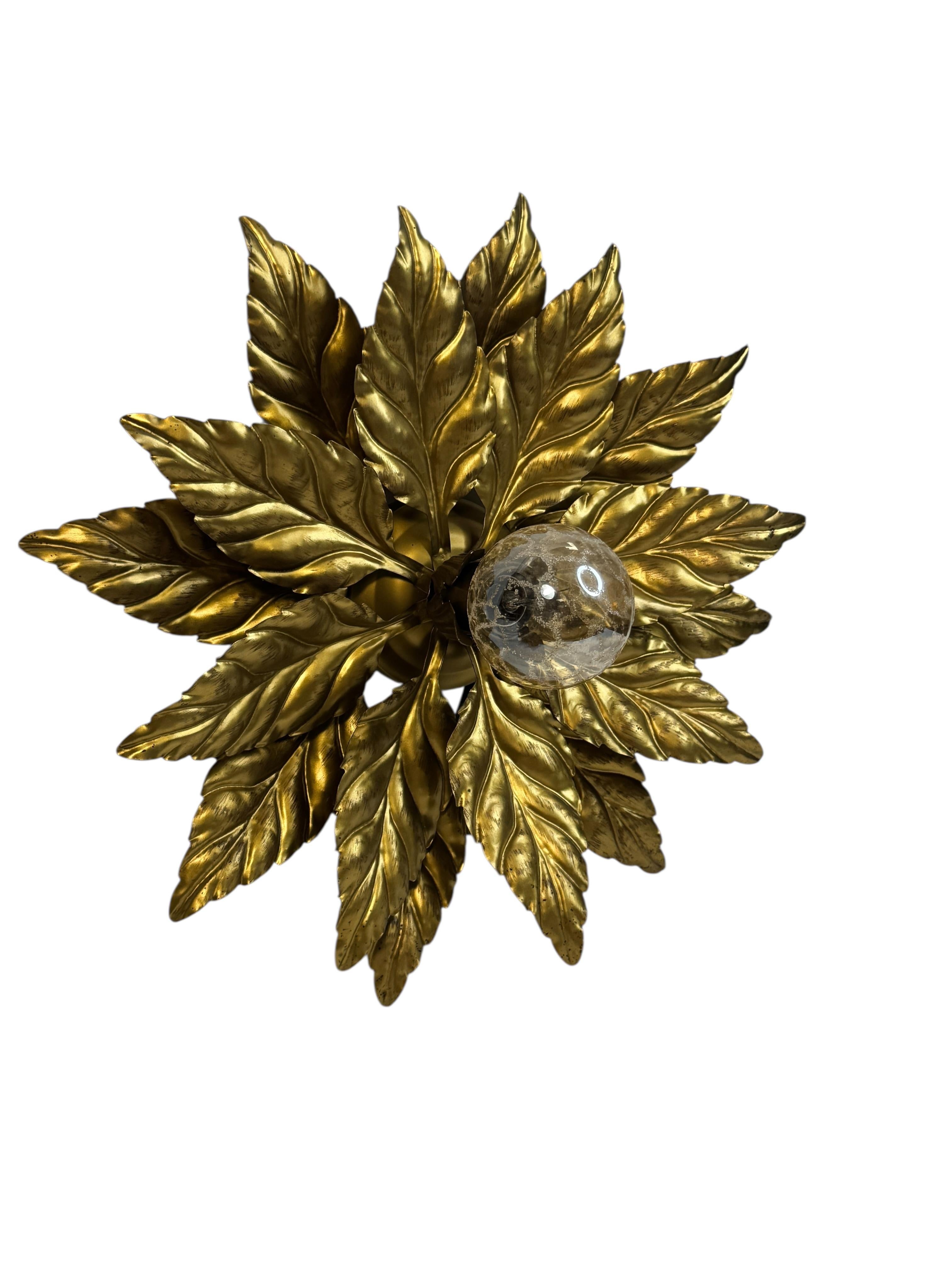 German Gorgeous Kogl Koegl Gilt Leaf Tole Flush Mount Light Hollywood Regency, 1960s For Sale