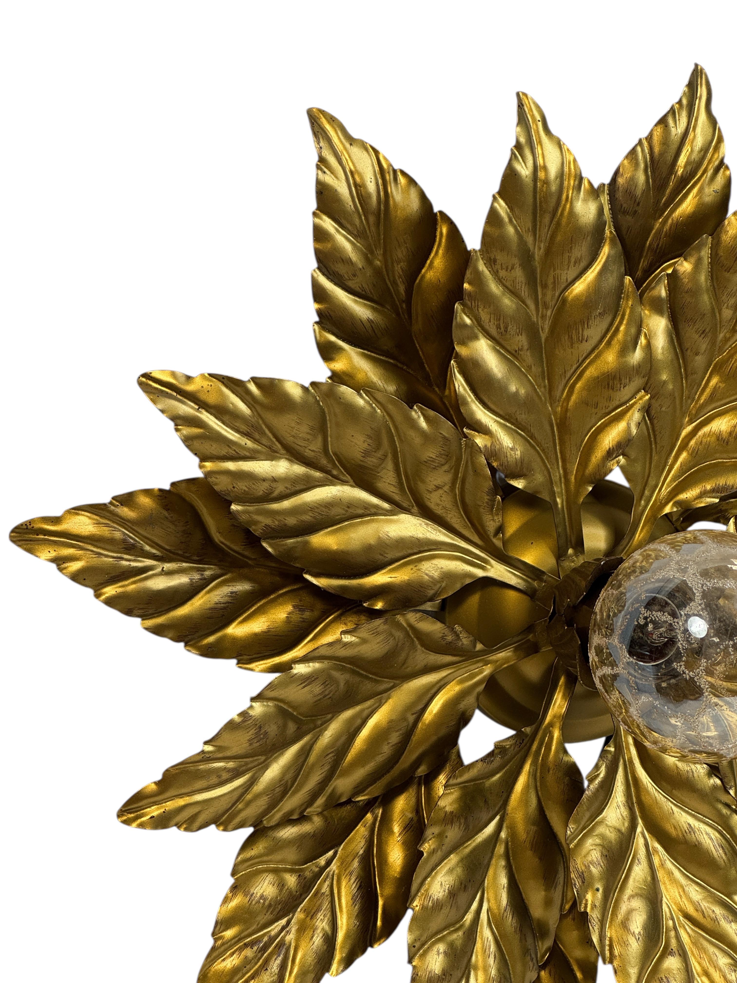 Gorgeous Kogl Koegl Gilt Leaf Tole Flush Mount Light Hollywood Regency, 1960s For Sale 1