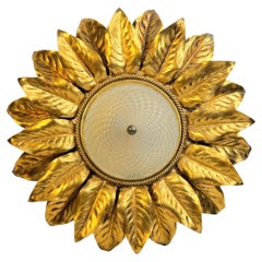Gorgeous Kogl Koegl Gilt Leaf Tole Flush Mount Light Hollywood Regency, 1960s