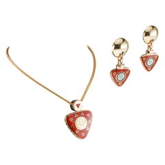 Gorgeous La Nouvelle Bague Enamel Pendant and Earring Set in Yellow Gold