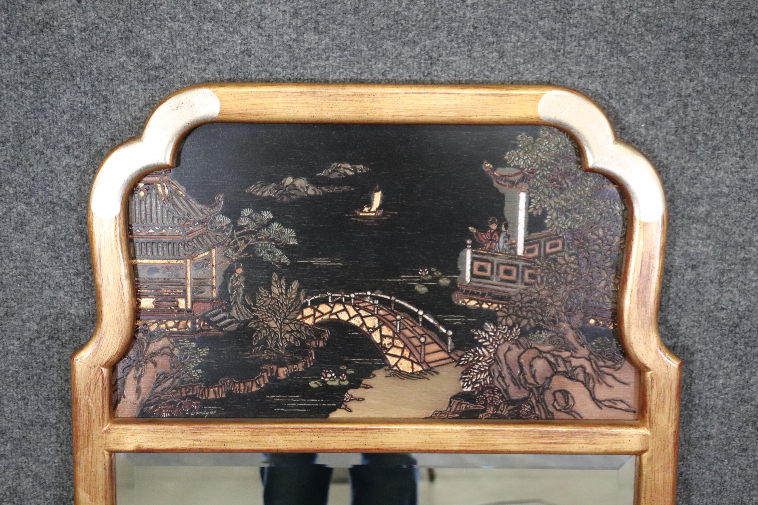 Italian Gorgeous LaBarge Chinoiserie mirror with gold leaf and sophisticated Lines For Sale