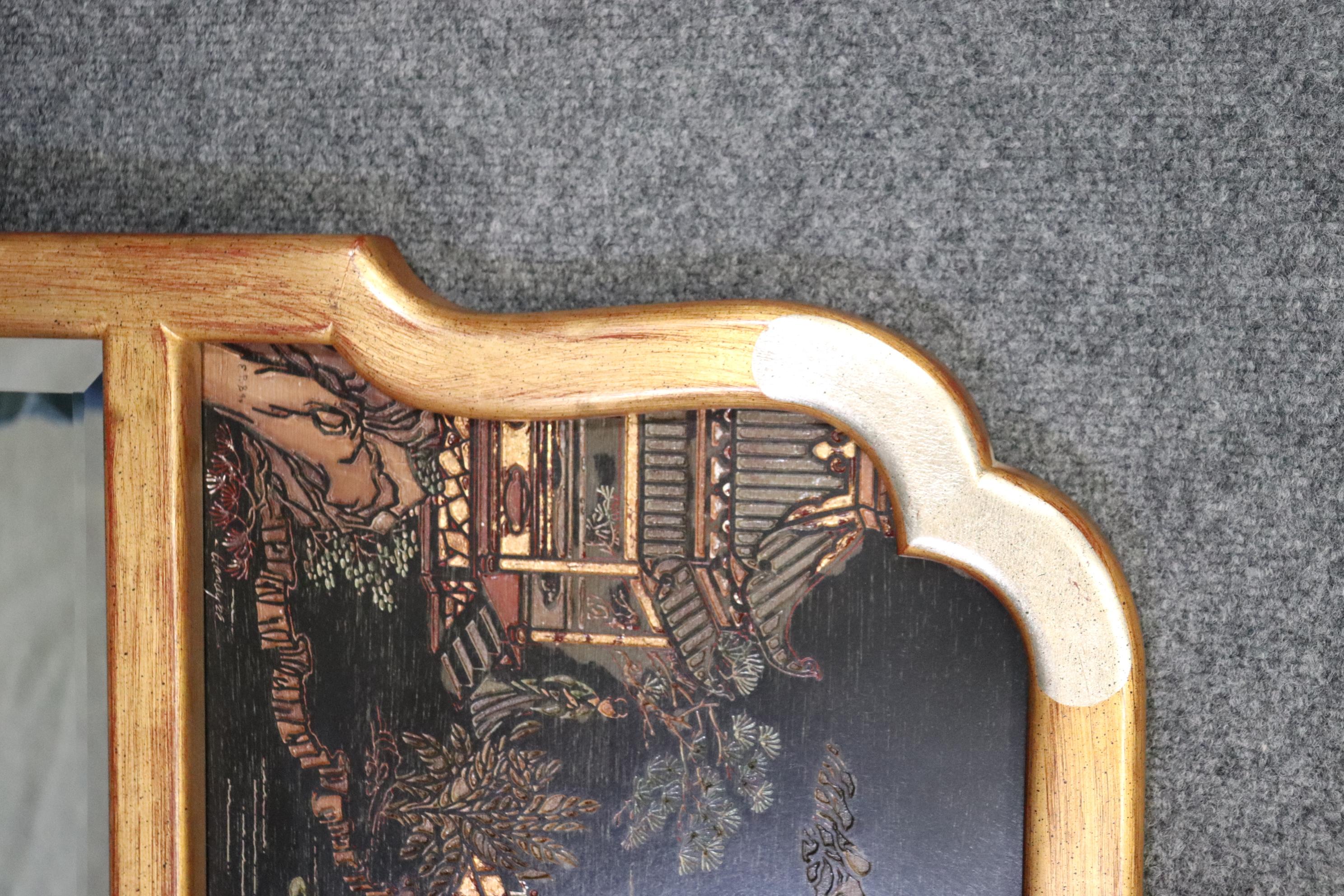 italien Magnifique miroir chinoiserie LaBarge avec feuille d'or et lignes sophistiquées en vente