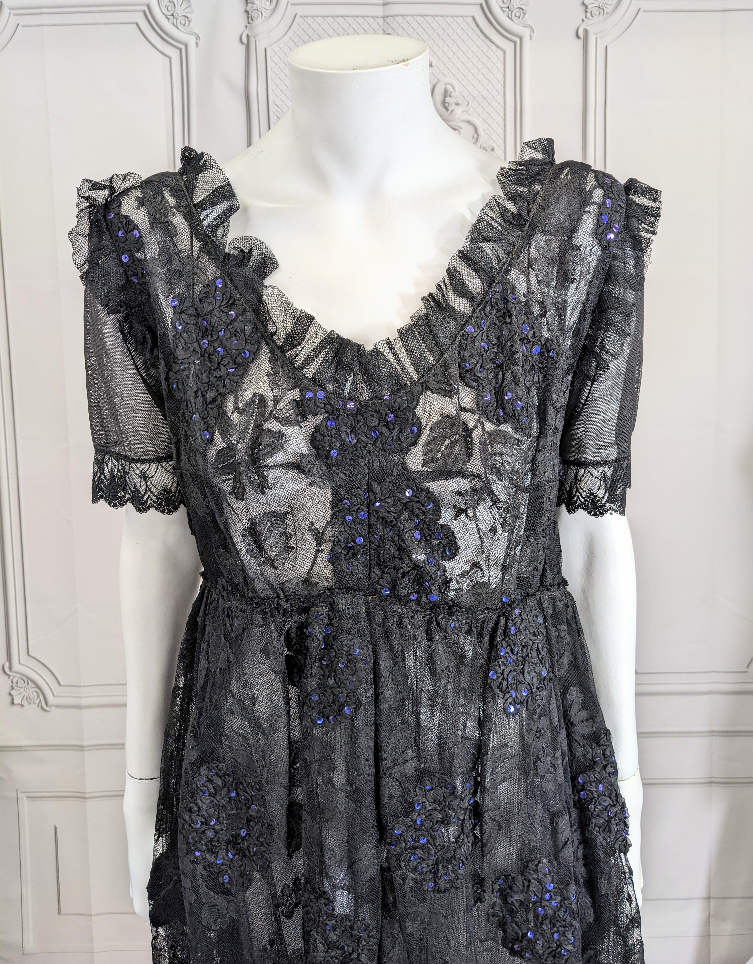Precioso Vestido de Encaje y Lentejuelas Hortensia Negro en venta