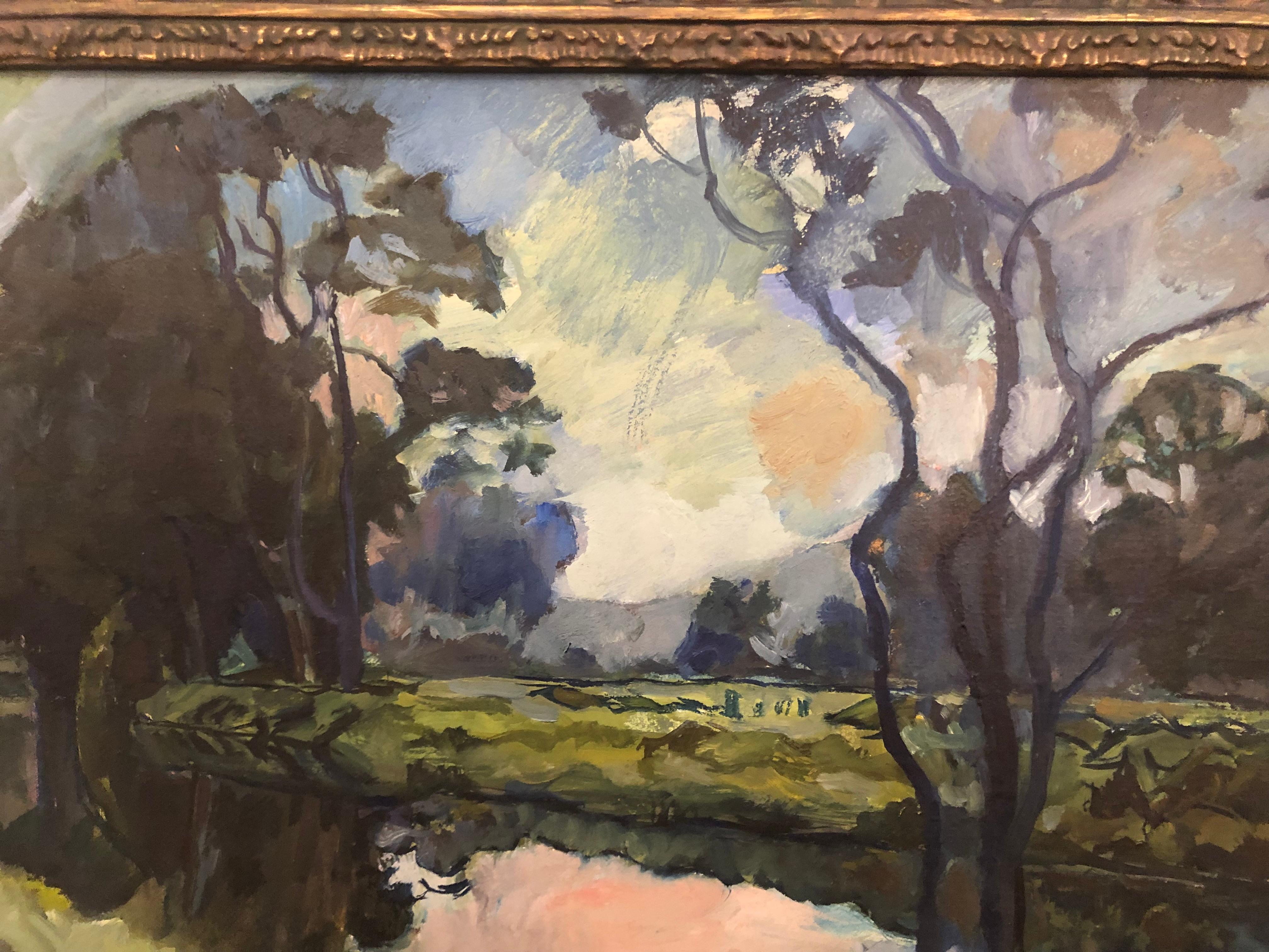 Wood Gorgeous Landscape painting by Paul Nietsche, Irish,  Oil on Panel, 1940