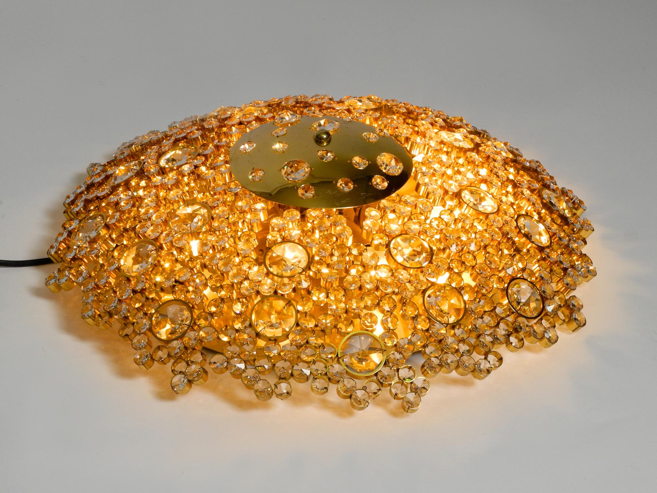 Gorgeous Large 70s Palwa Brass Ceiling or Wall Lamp with Faceted Crystal Stones For Sale 8