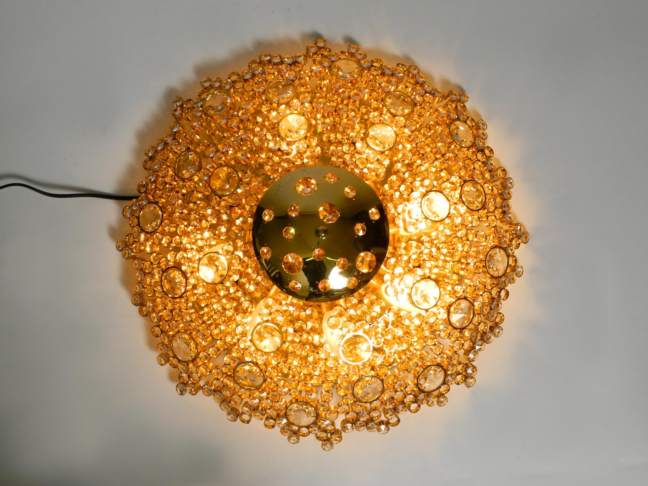 Gorgeous Large 70s Palwa Brass Ceiling or Wall Lamp with Faceted Crystal Stones In Good Condition For Sale In München, DE