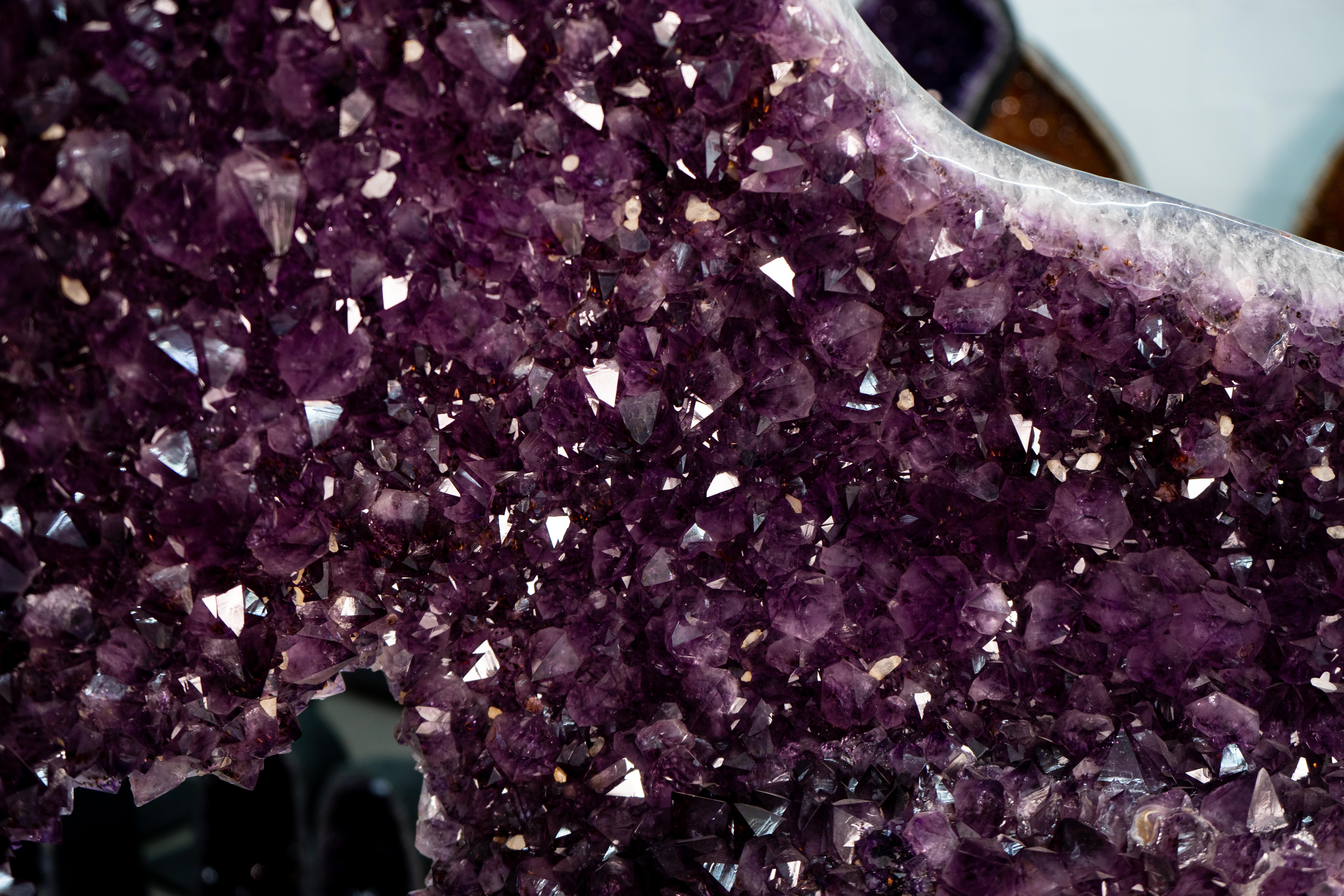 Brazilian Large Sculptural Amethyst Geode Portal on Custom-Made Stand, High-Quality For Sale