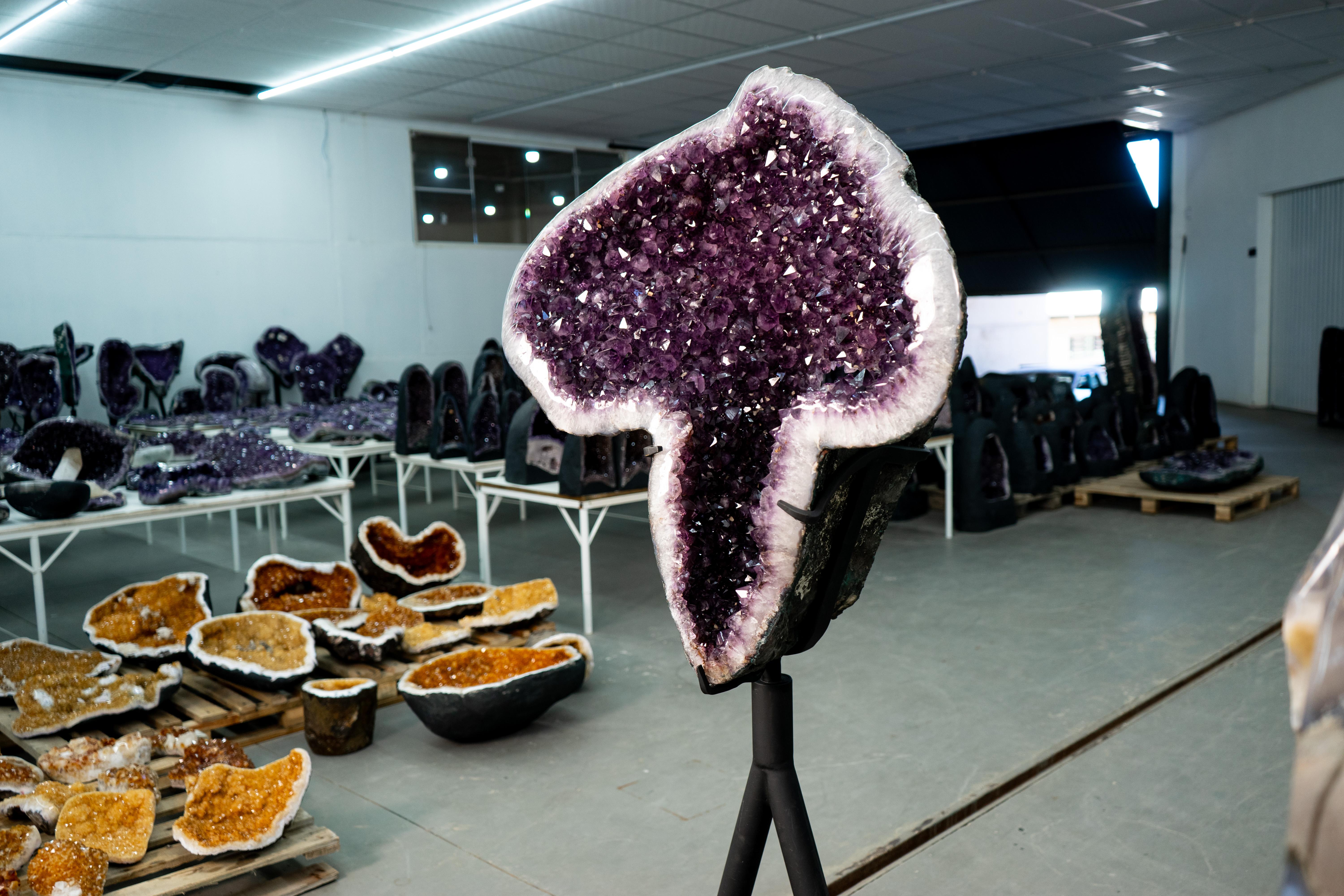 Crystal Large Sculptural Amethyst Geode Portal on Custom-Made Stand, High-Quality For Sale