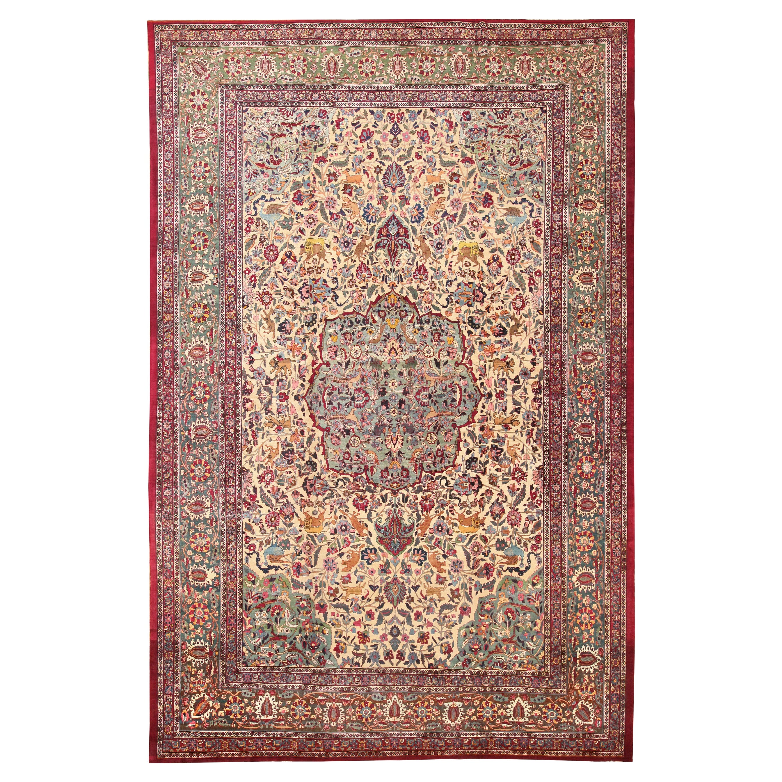 Superbe tapis persan ancien de Téhéran 12'6" x 19'6" en vente
