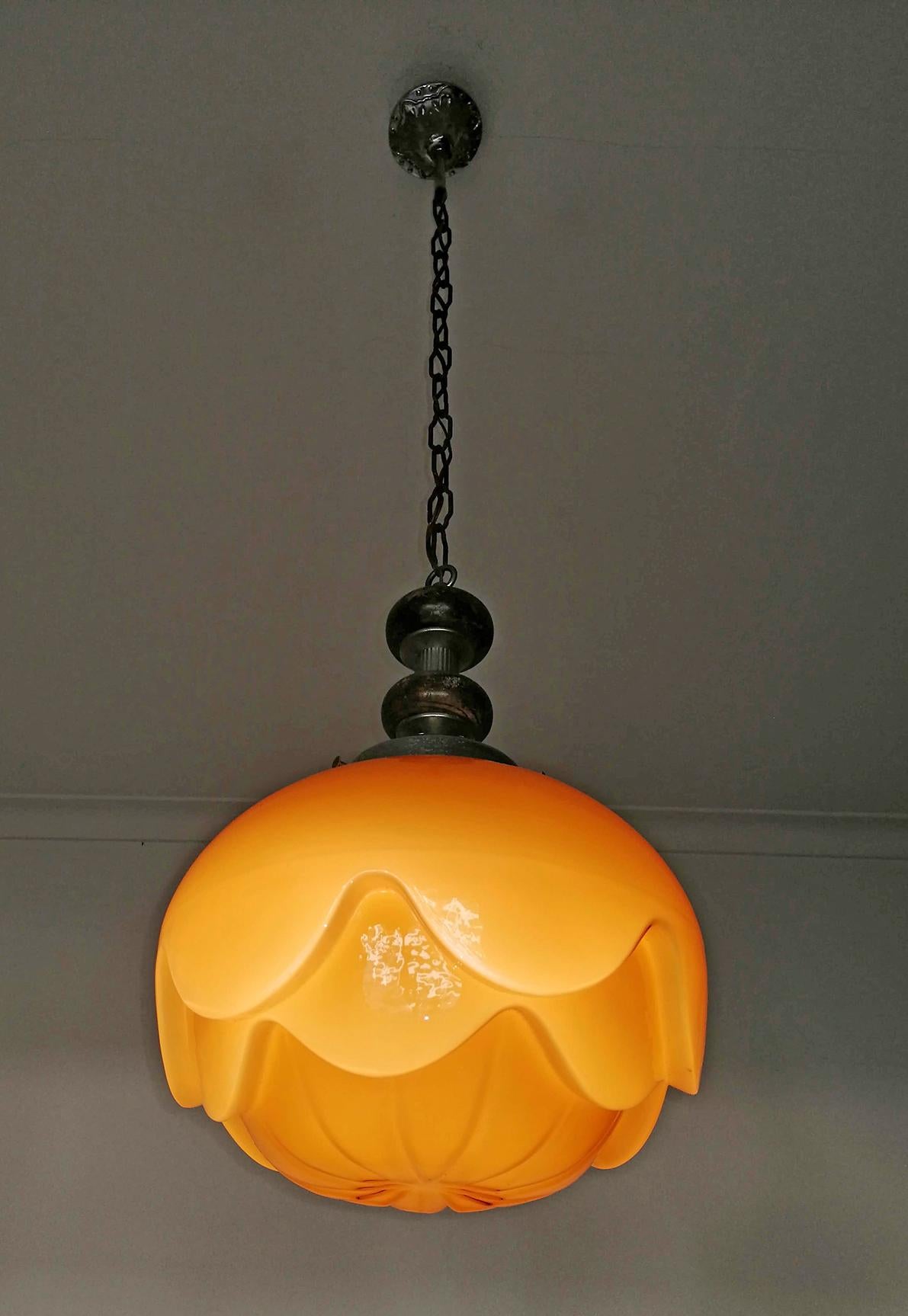 Gorgeous Large Bauhaus Art Deco Opaline Amber Glass Shade Pendant Chandelier 7