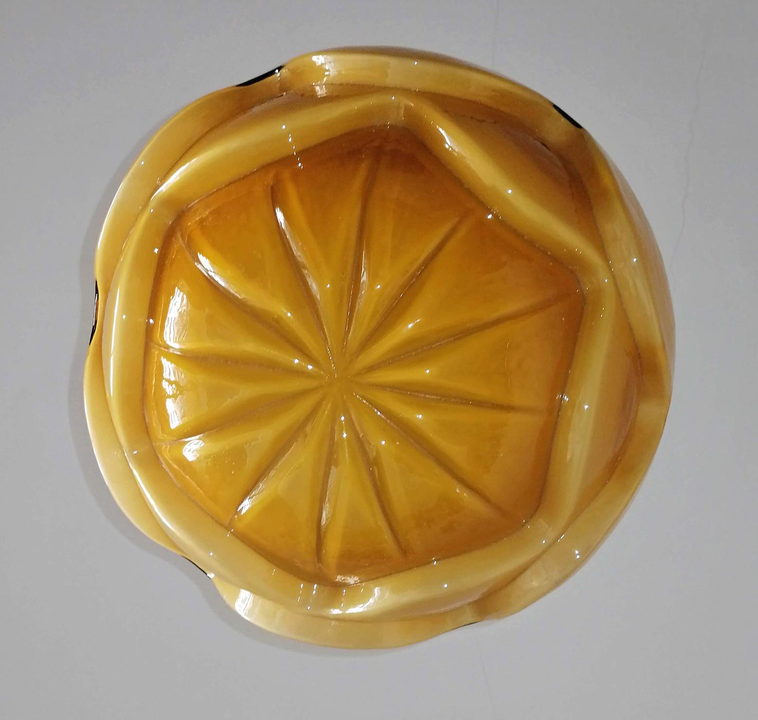 Gorgeous Large Bauhaus Art Deco Opaline Amber Glass Shade Pendant Chandelier In Excellent Condition In Coimbra, PT