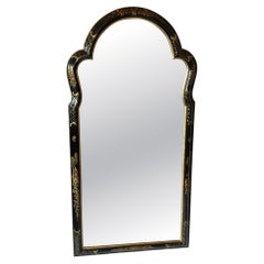 Gorgeous Large Ebonized Hand Painted & Gilded Chinoiserie Wall Mirror