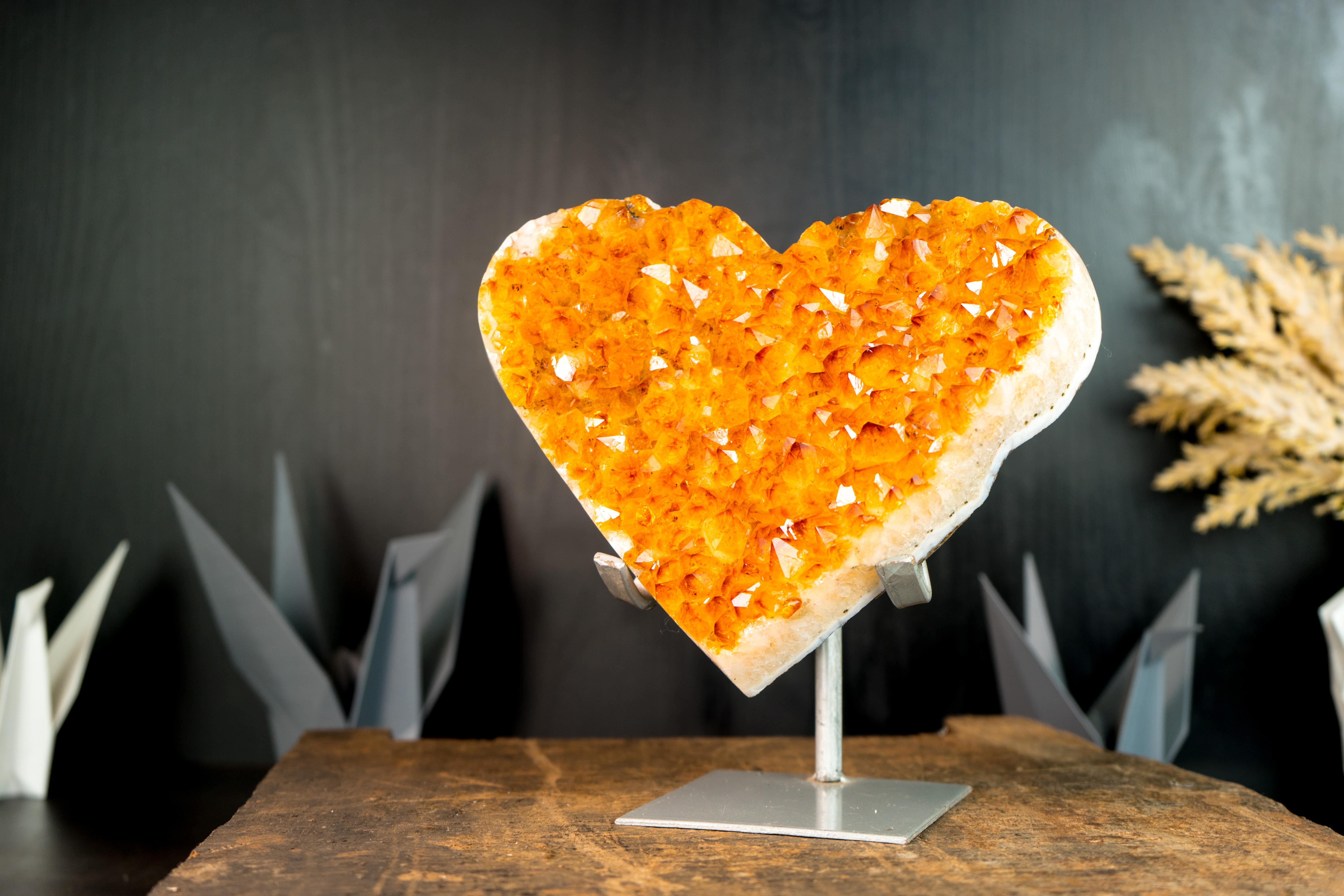 Gorgeous Large Golden Orange Heart with High-Grade Citrine Druzy, Hand carved For Sale 2