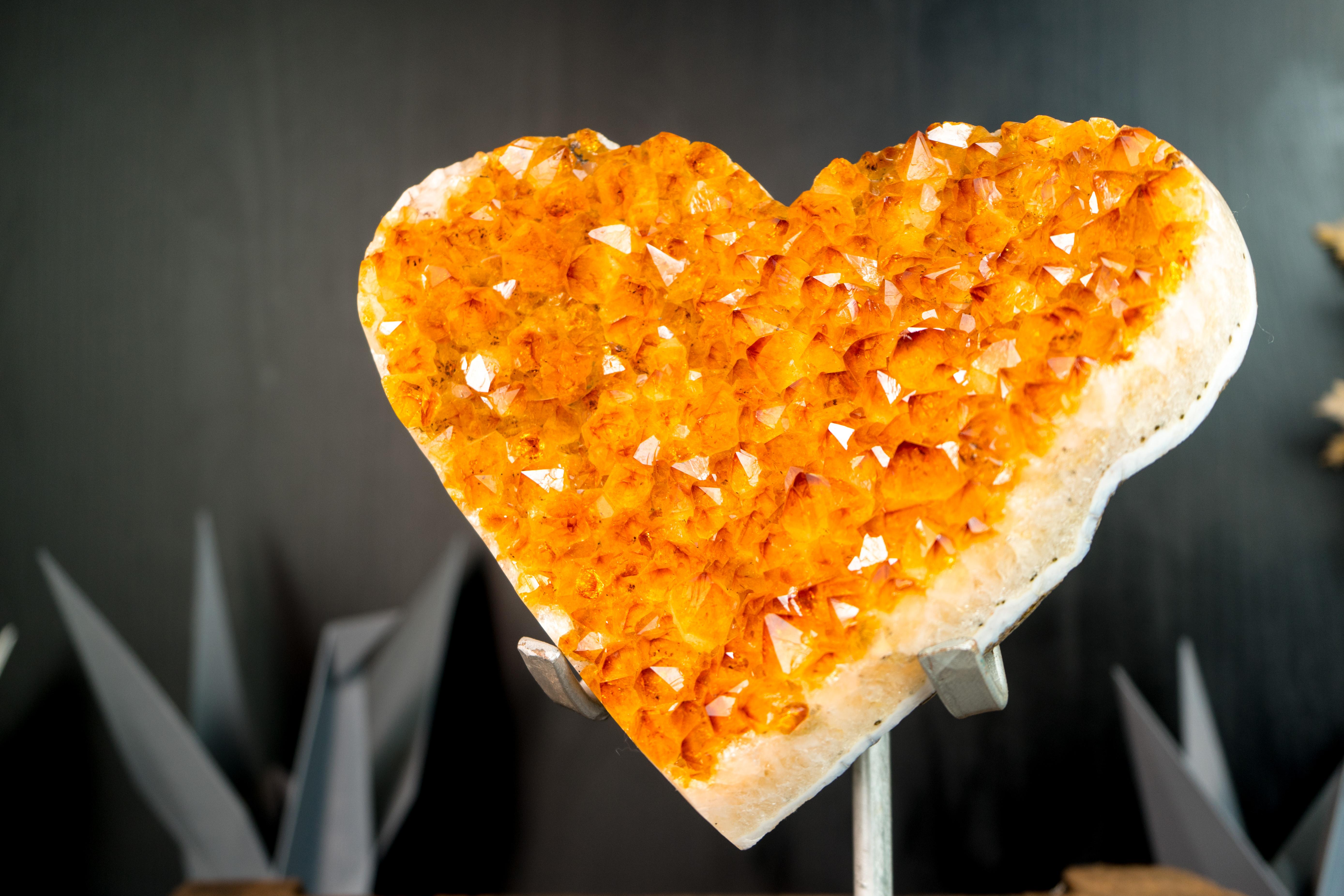 Gorgeous Large Golden Orange Heart with High-Grade Citrine Druzy, Hand carved For Sale 3