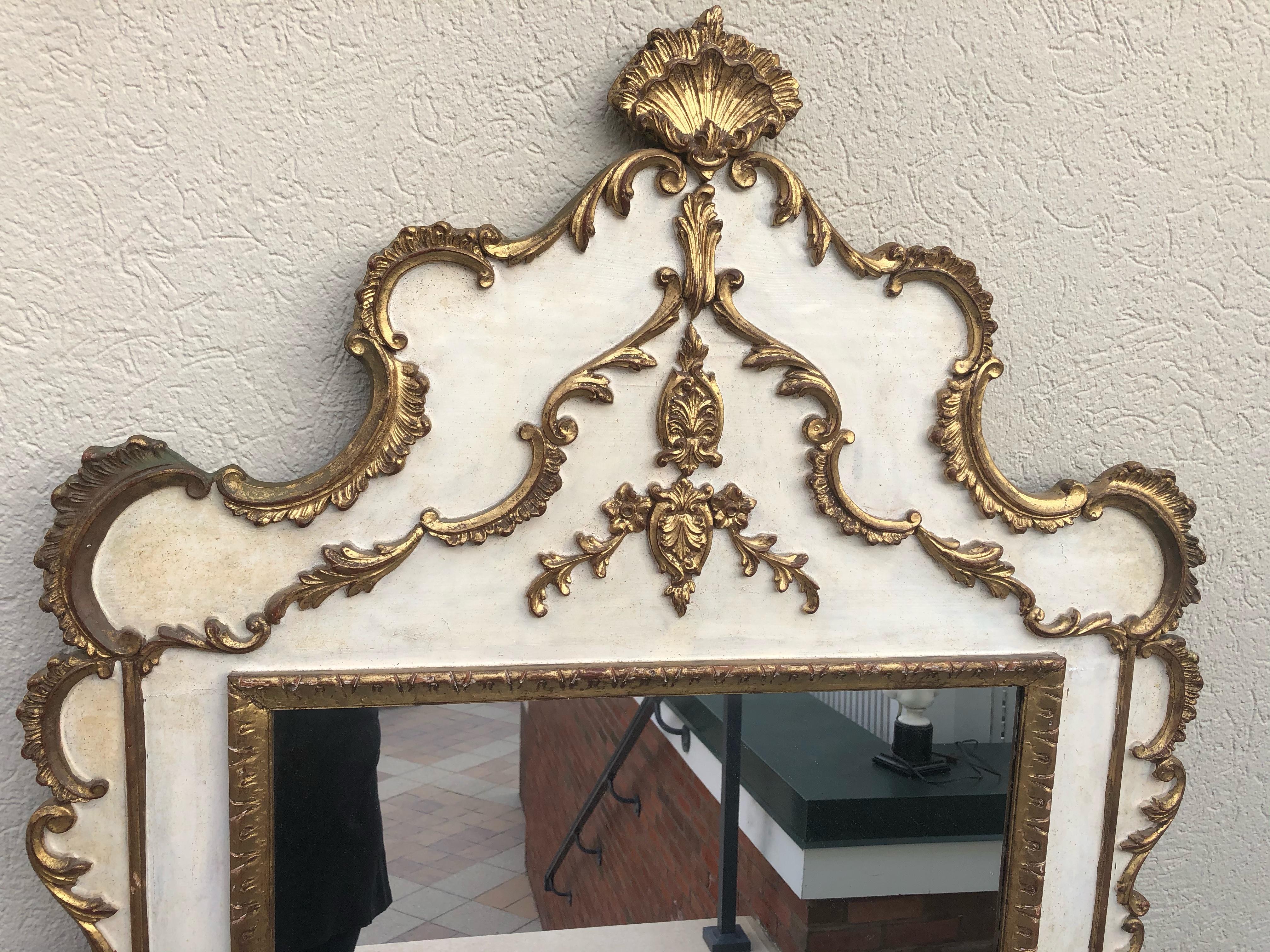 French Gorgeous Large Gustavian Style Painted & Gilded Mirror