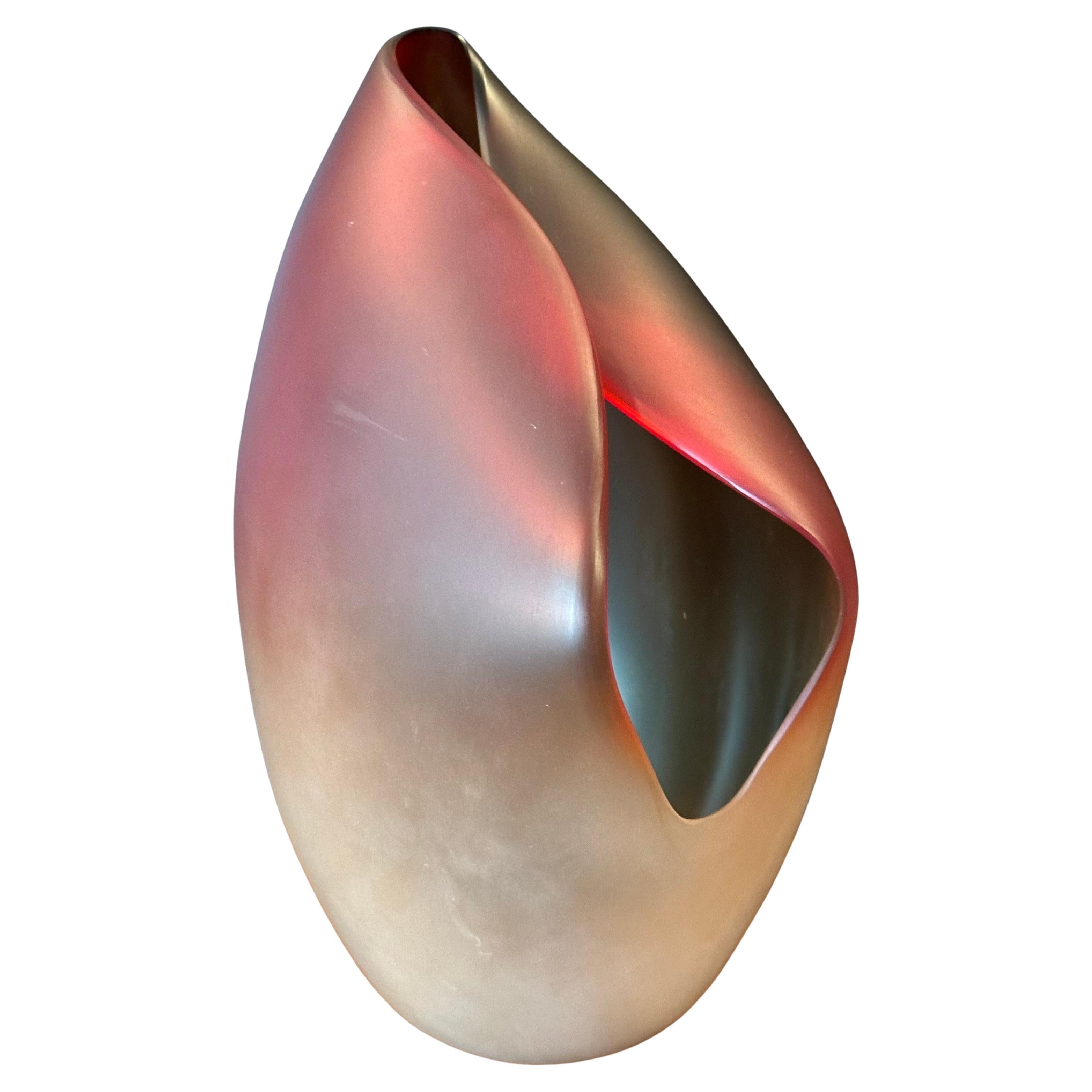 Modern Gorgeous Large Italian Art Glass Folded Vase by Alfredo Barbini for Murano Glass For Sale