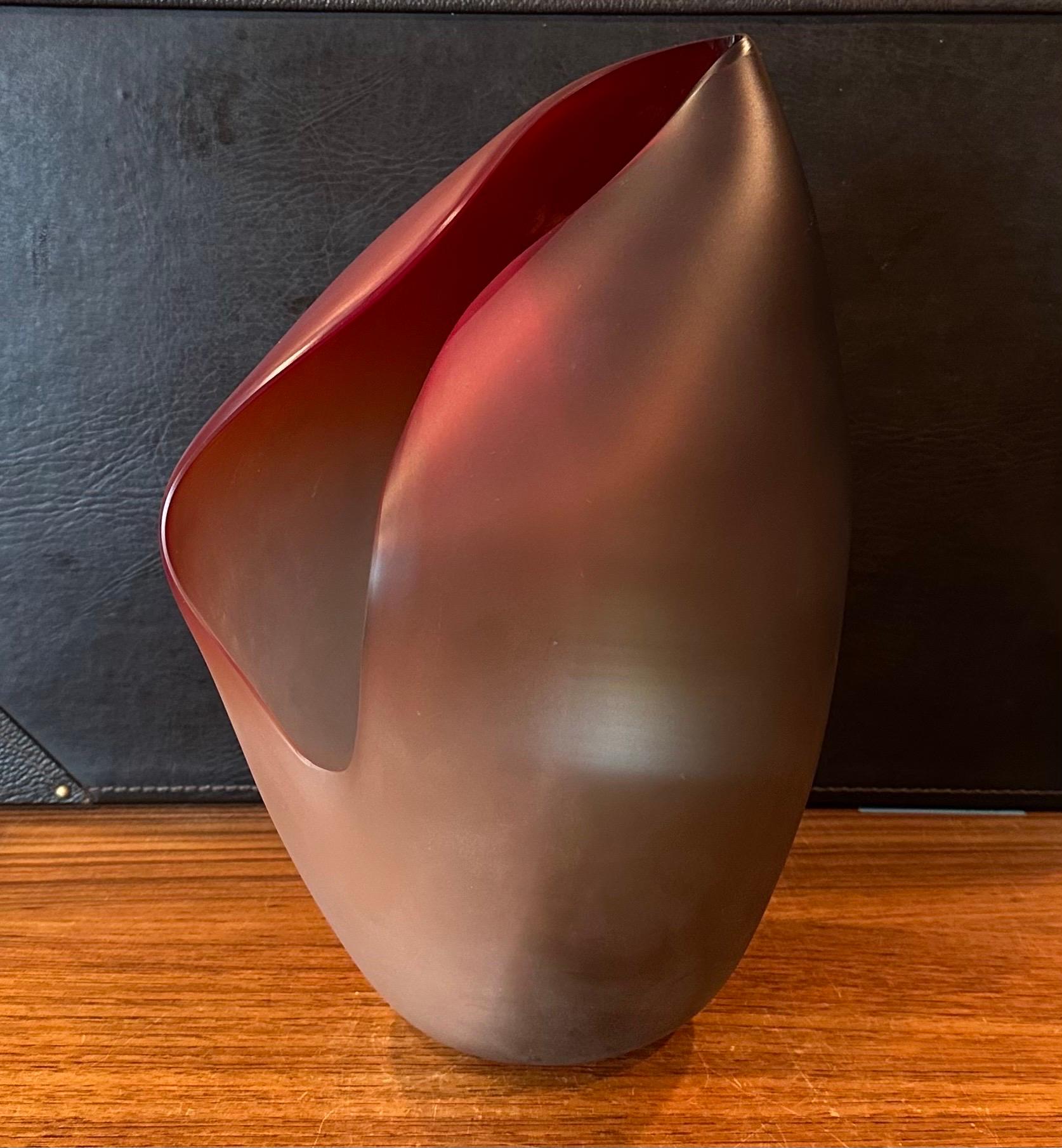 Blown Glass Gorgeous Large Italian Art Glass Folded Vase by Alfredo Barbini for Murano Glass For Sale