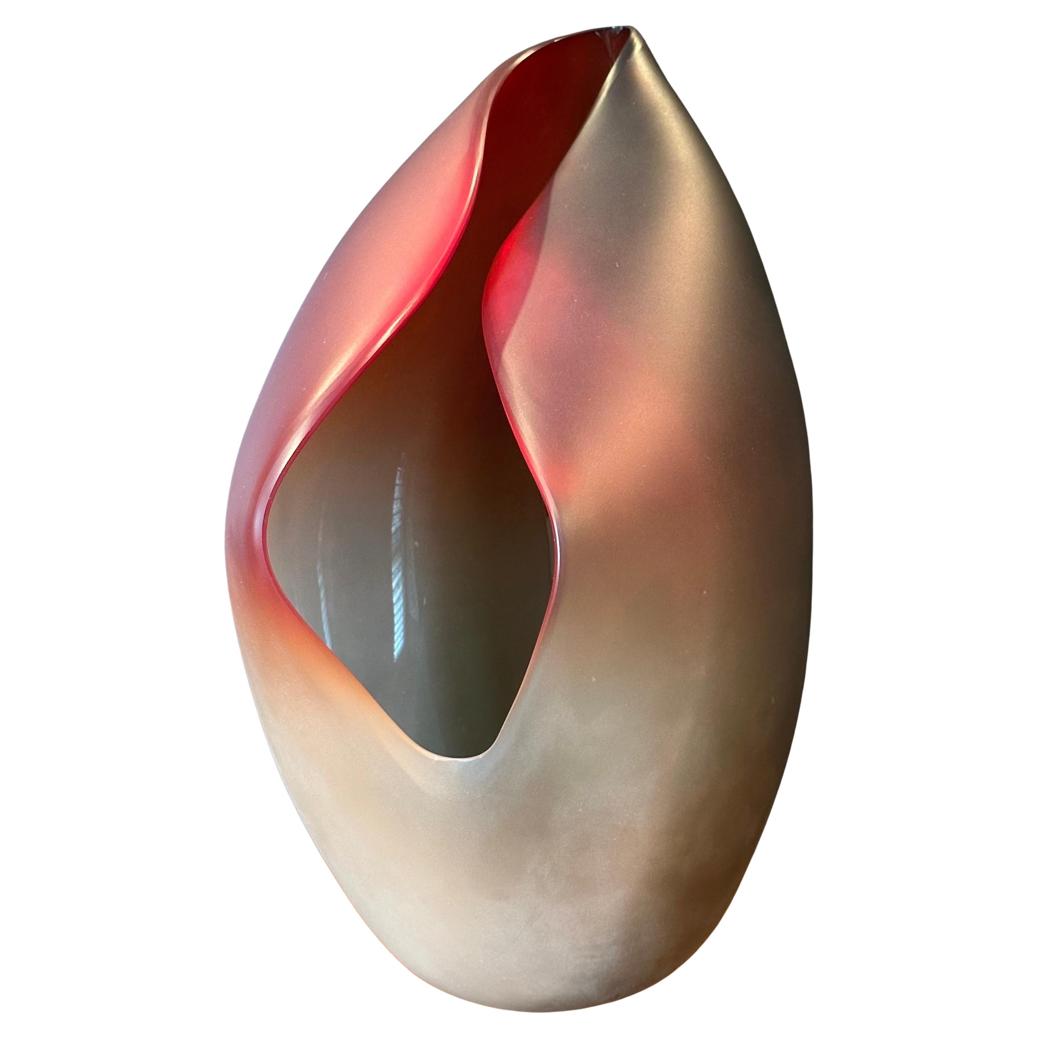 Gorgeous Large Italian Art Glass Folded Vase by Alfredo Barbini for Murano Glass For Sale