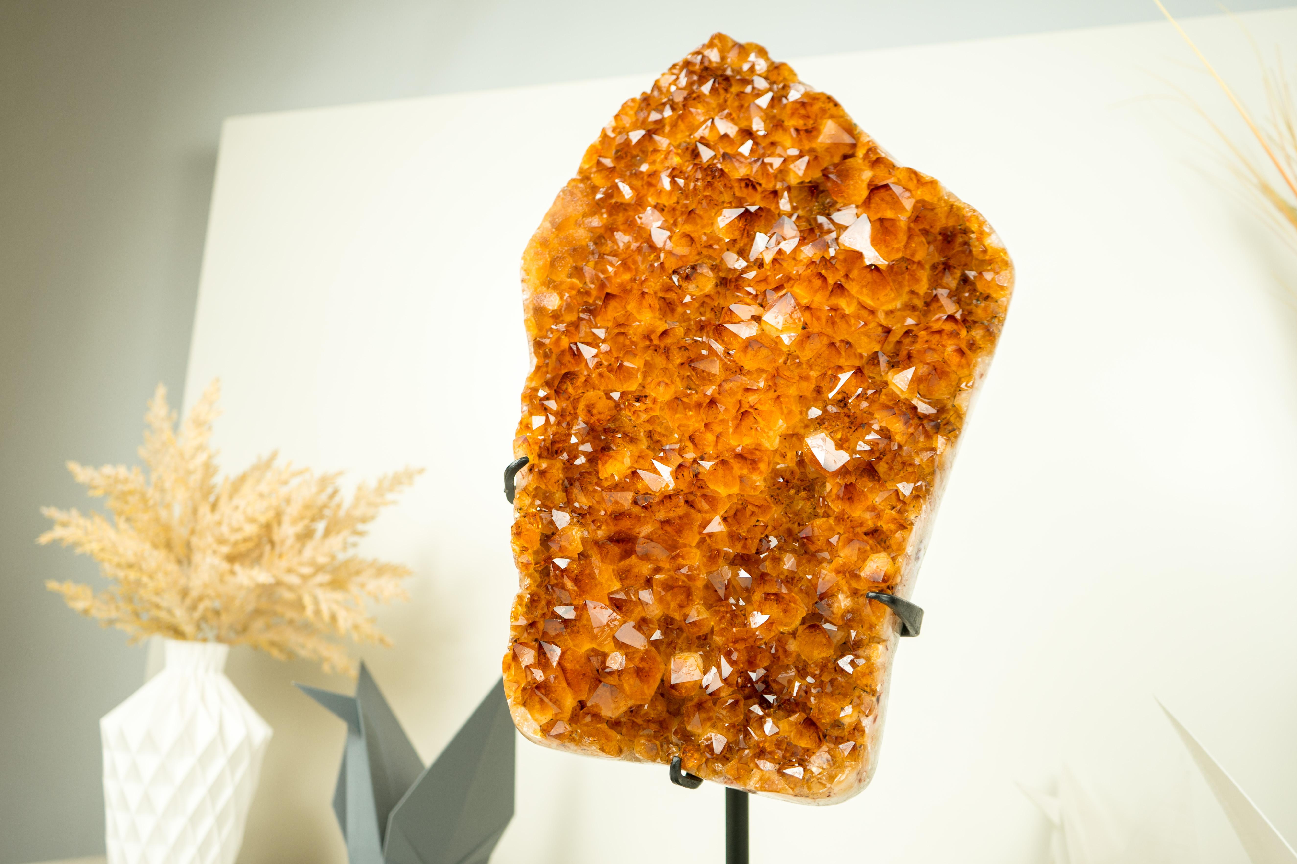 Gorgeous Large Madeira Citrine Cluster with Shiny AAA Deep Orange Citrine Druzy For Sale 5