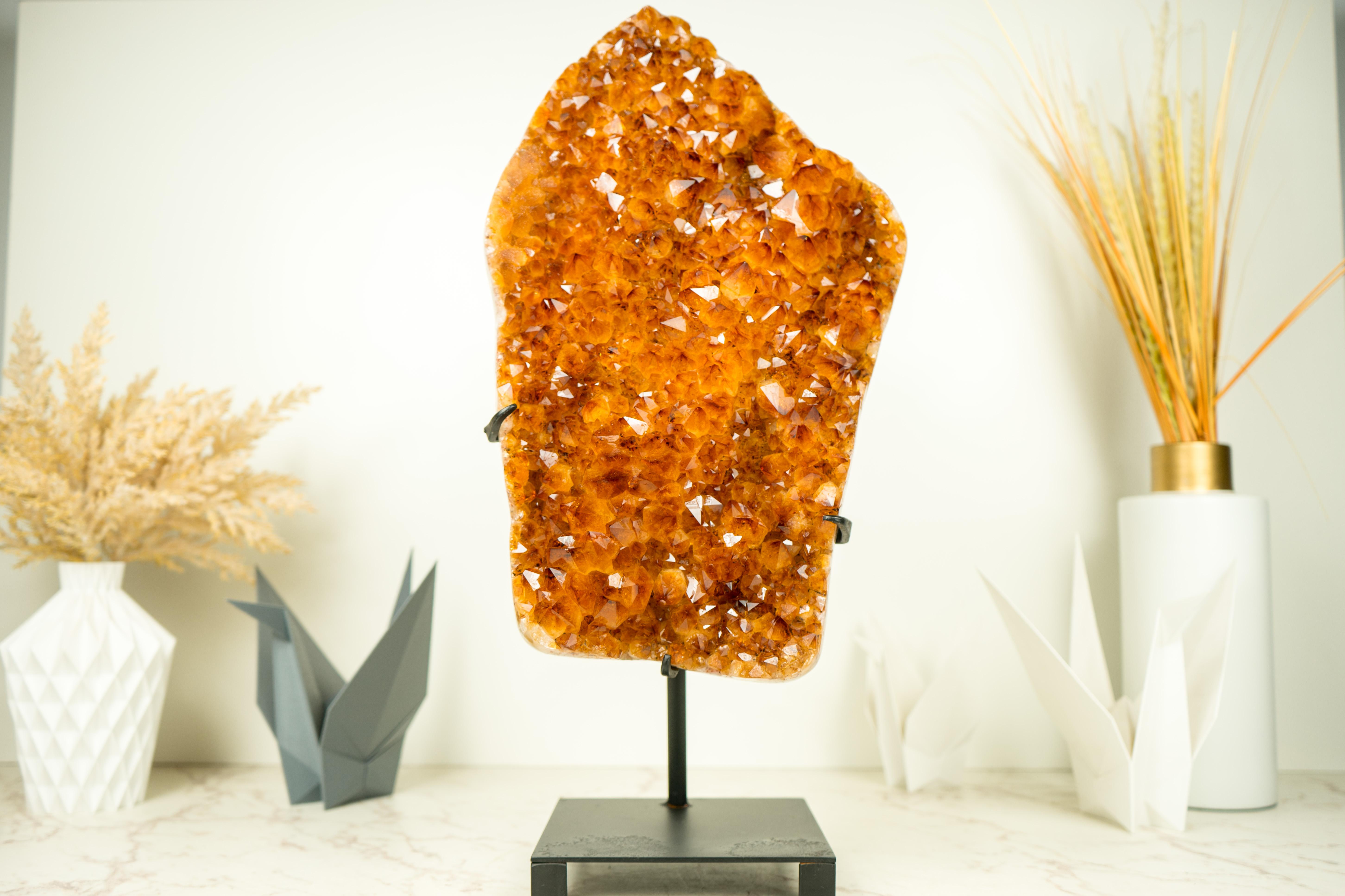 Gorgeous Large Madeira Citrine Cluster with Shiny AAA Deep Orange Citrine Druzy For Sale 7