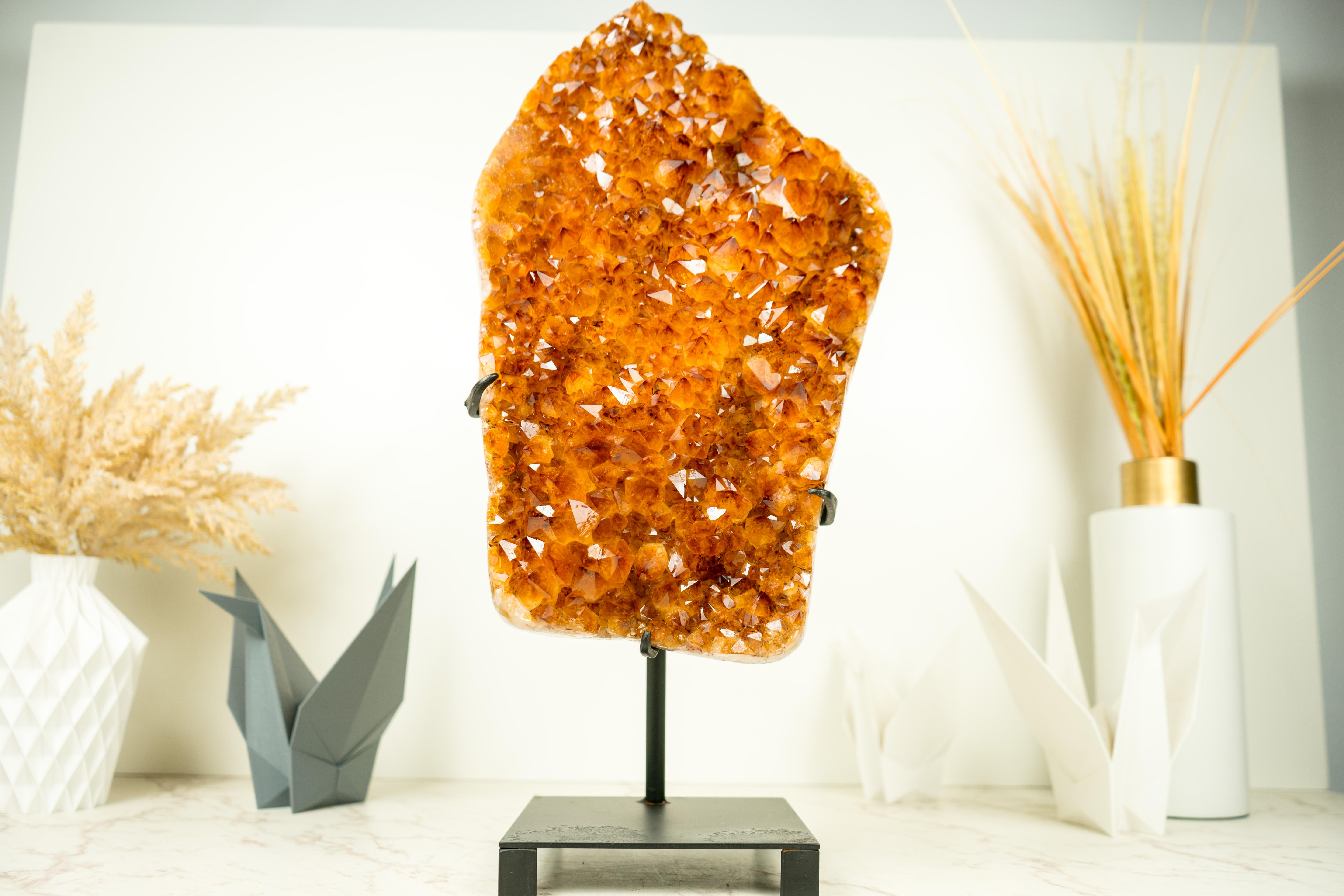 Gorgeous Large Madeira Citrine Cluster with Shiny AAA Deep Orange Citrine Druzy For Sale 8