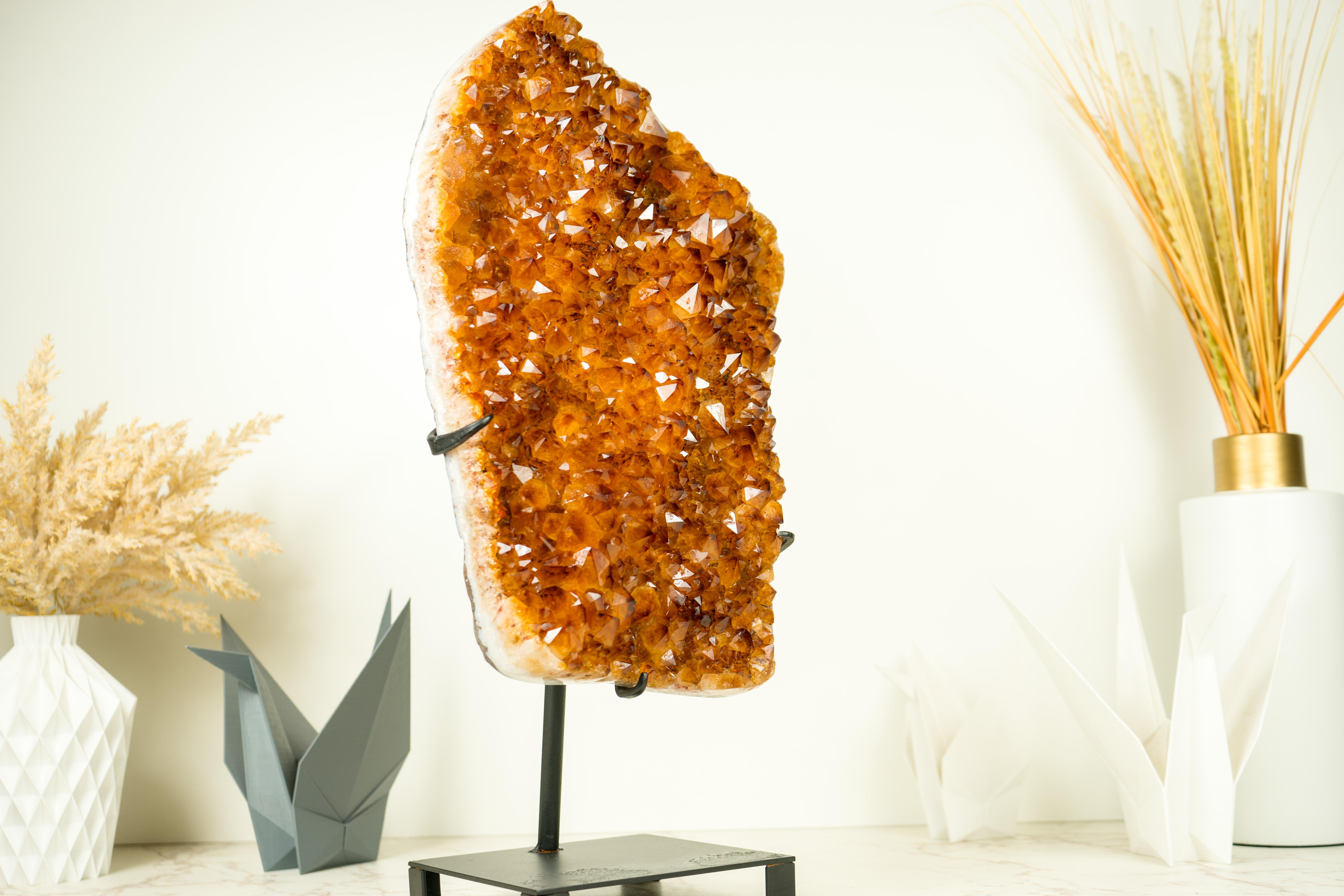 Gorgeous Large Madeira Citrine Cluster with Shiny AAA Deep Orange Citrine Druzy For Sale 11
