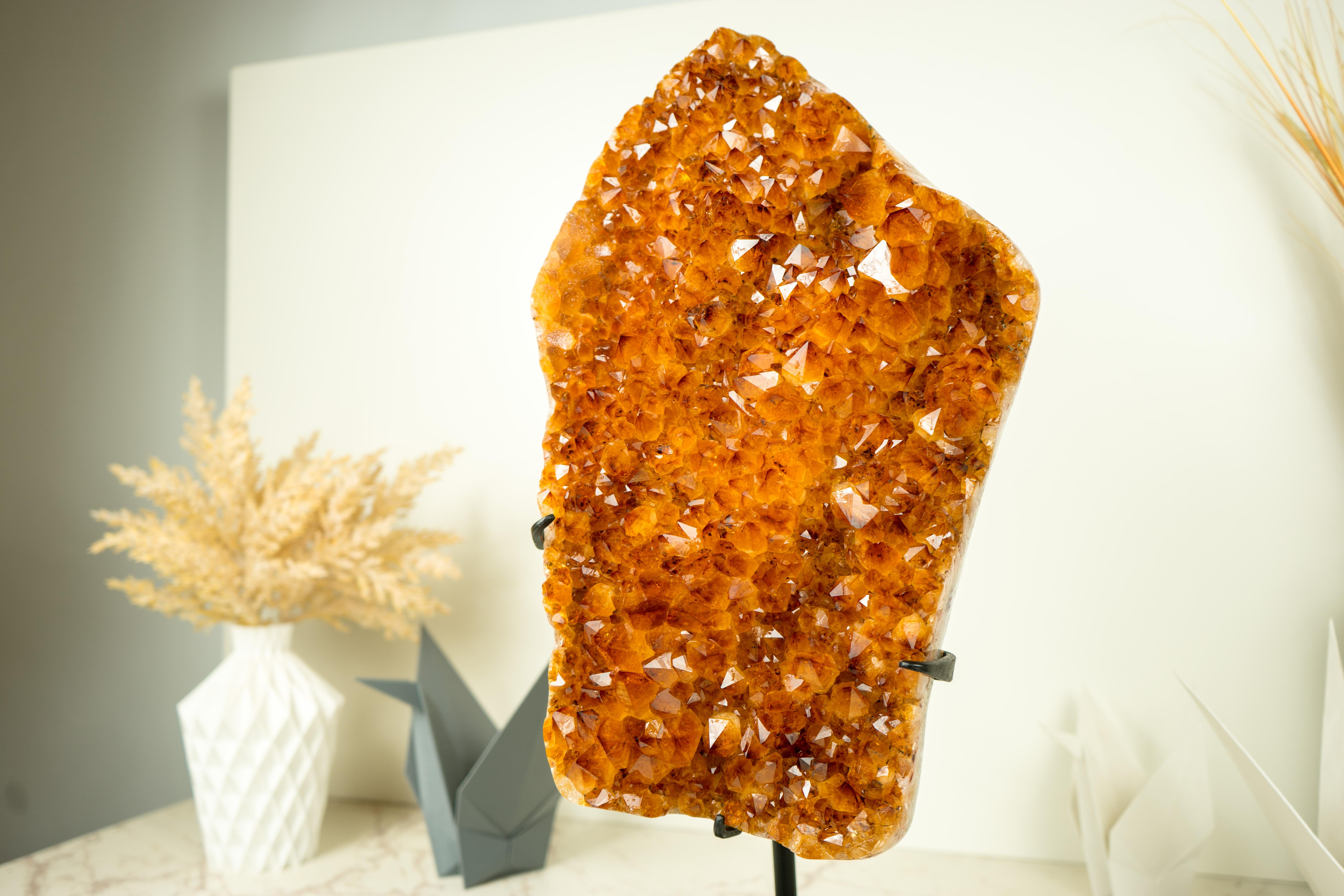 Contemporary Gorgeous Large Madeira Citrine Cluster with Shiny AAA Deep Orange Citrine Druzy For Sale