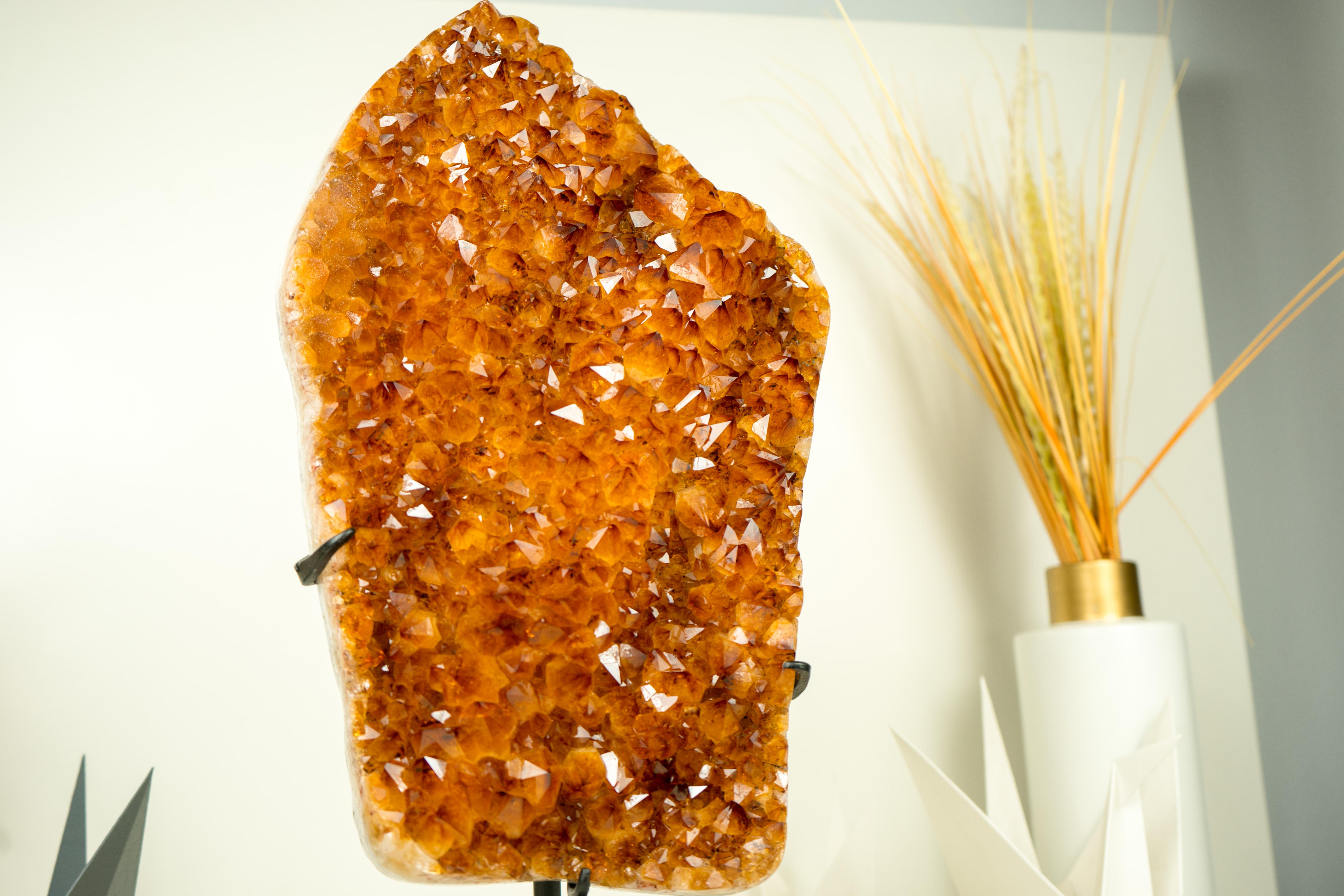 Gorgeous Large Madeira Citrine Cluster with Shiny AAA Deep Orange Citrine Druzy For Sale 1