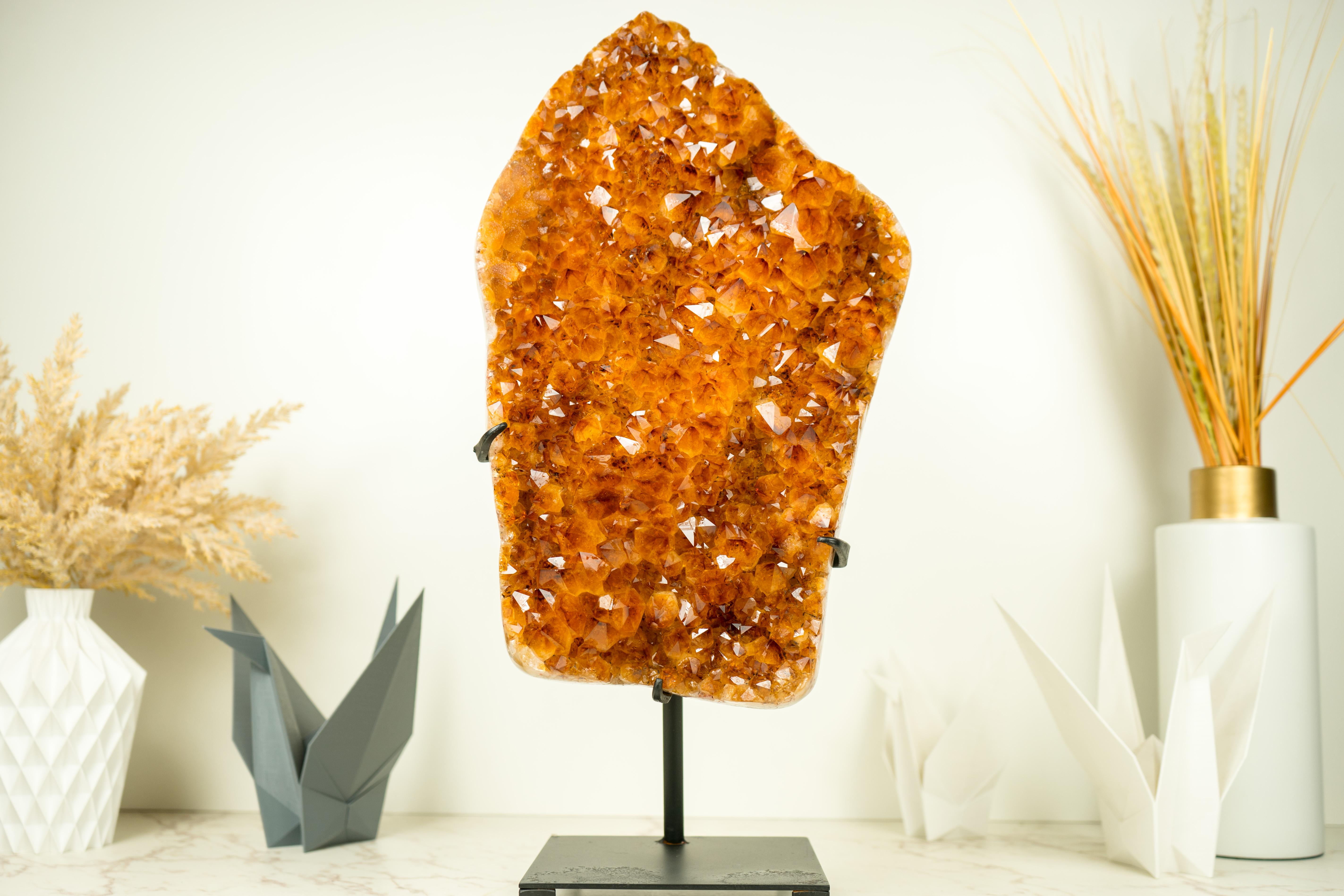 Gorgeous Large Madeira Citrine Cluster with Shiny AAA Deep Orange Citrine Druzy For Sale 2