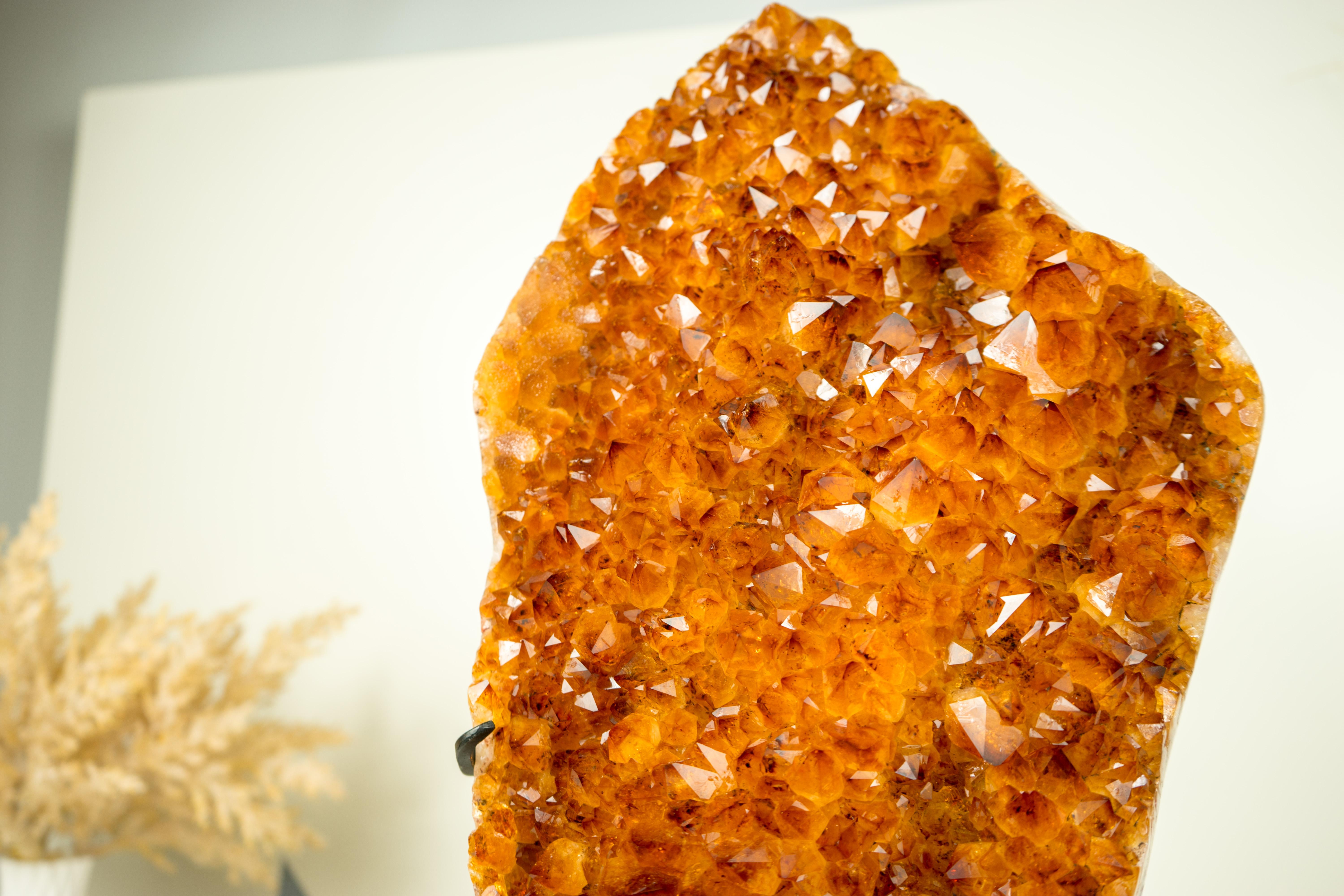 Gorgeous Large Madeira Citrine Cluster with Shiny AAA Deep Orange Citrine Druzy For Sale 3