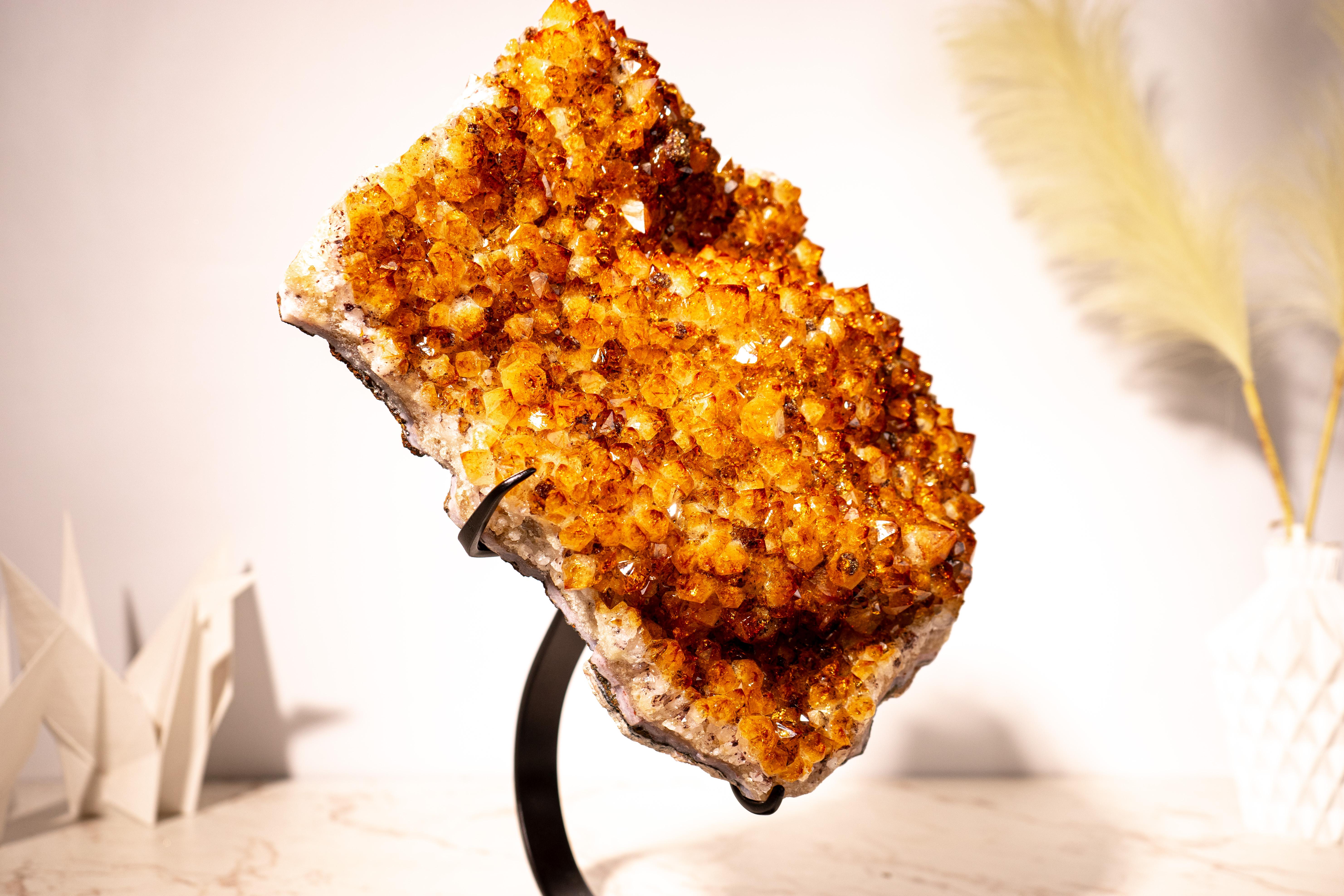 Large Sculptural Madeira Citrine Cluster with Sparkly Druzy & Flower Rosettes In New Condition For Sale In Ametista Do Sul, BR